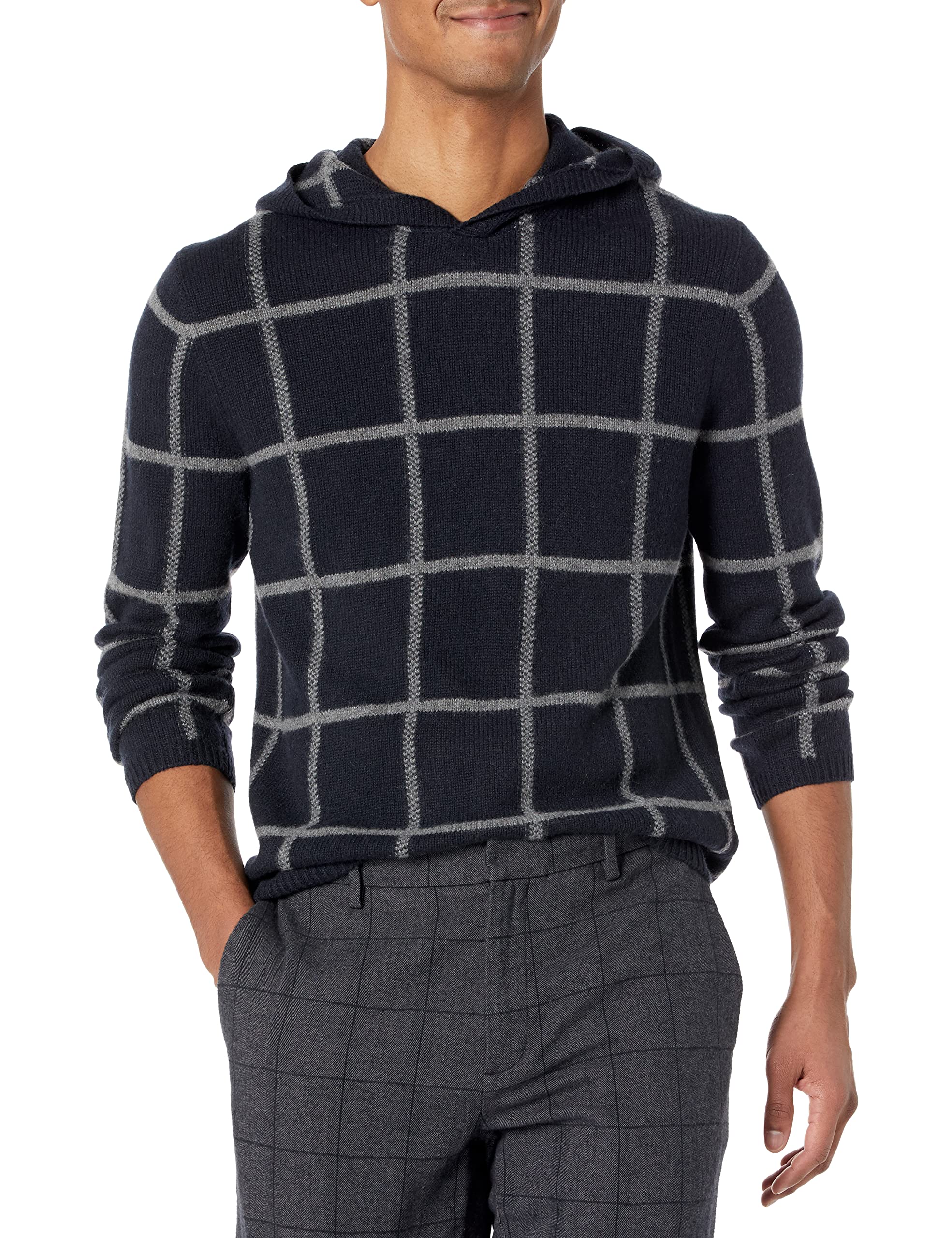 Vince Men's Soft Plaid Pullover Hoodie - Cozy Fleece Sweatshirt for Casual Wear & Outdoor Activities