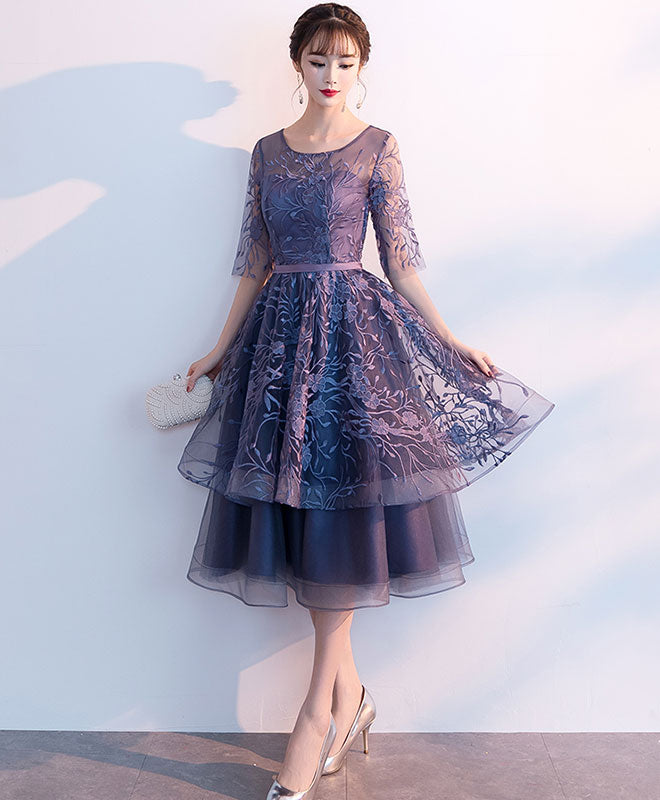 Elegant Purple Tulle Lace Short Prom Dress with Scoop Neck - Homecoming Party, Sweet 16, Quinceañera, Formal Dance, Evening Gala & Special Occasions