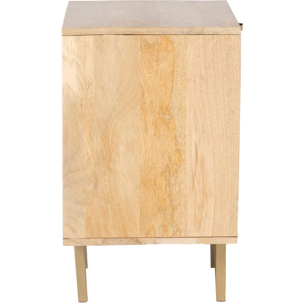 Natural Tybee 24-inch Mango Wood Side Table with Cane Front, 1 Drawer & Open Cubby Shelf - Rustic Boho Bedside Table, Living Room End Table, or Entryway Storage - Hanover Collection