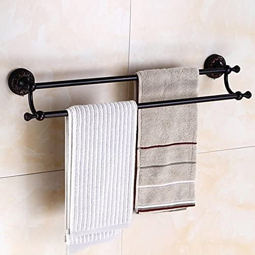 Antique Copper Wall Mounted Double Towel Rack - Heavy Duty Bathroom Towel Holder with Over Door & Wall Mount Options - Rustic Bathroom Hardware Accessories for Spa, Guest Bath & Master Bathroom Organization
