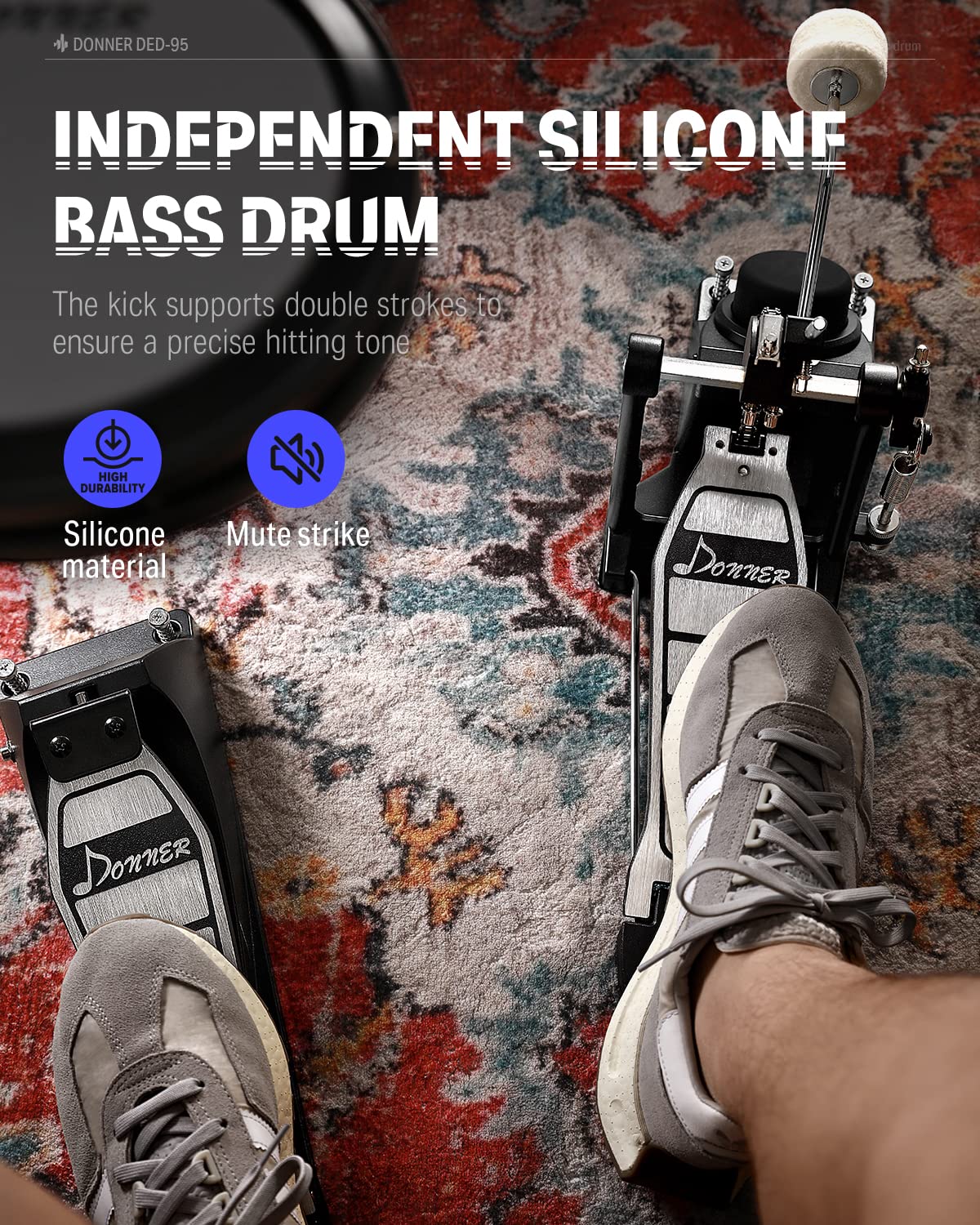 Donner DED-95 Electronic Drum Set for Beginners - 180 Sounds, Quiet Mesh Pads, Kick Drum, Drum Throne, Sticks & Headphones Included - Perfect for Home Practice, Studio Recording & Music Learning with 40 Free Melodics Lessons (Black)
