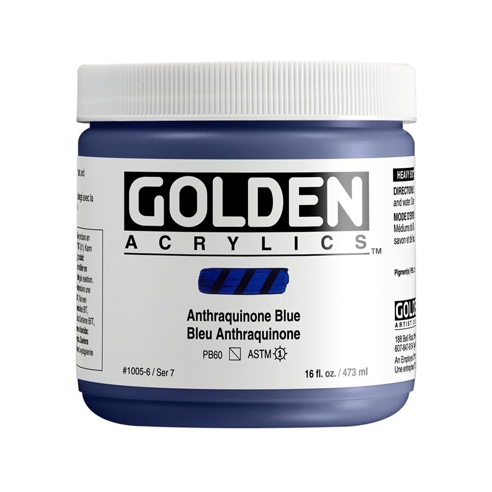 GOLDEN Heavy Body Acrylic Paint - Anthraquinone Blue 16 fl oz Jar | Professional Semi-Transparent Artist Paint for Canvas, Murals & Mixed Media Art