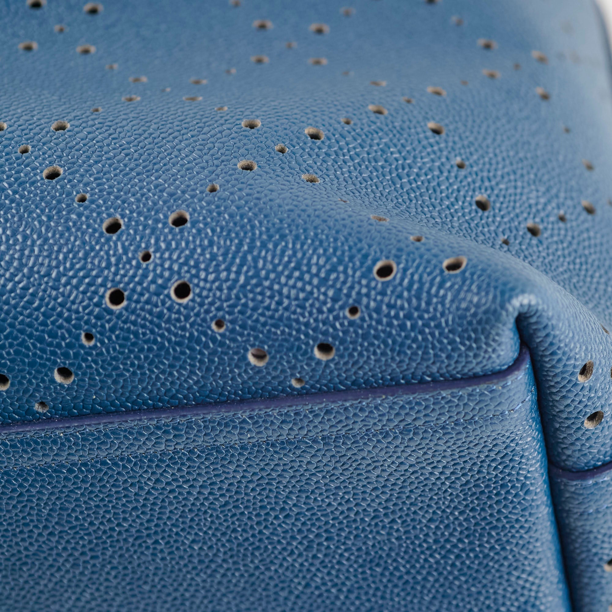 Chanel Perforated Drawstring Bucket Bag in Blue | Luxury Designer Handbag for Women | Perfect for Casual Outings & Beach Vacations