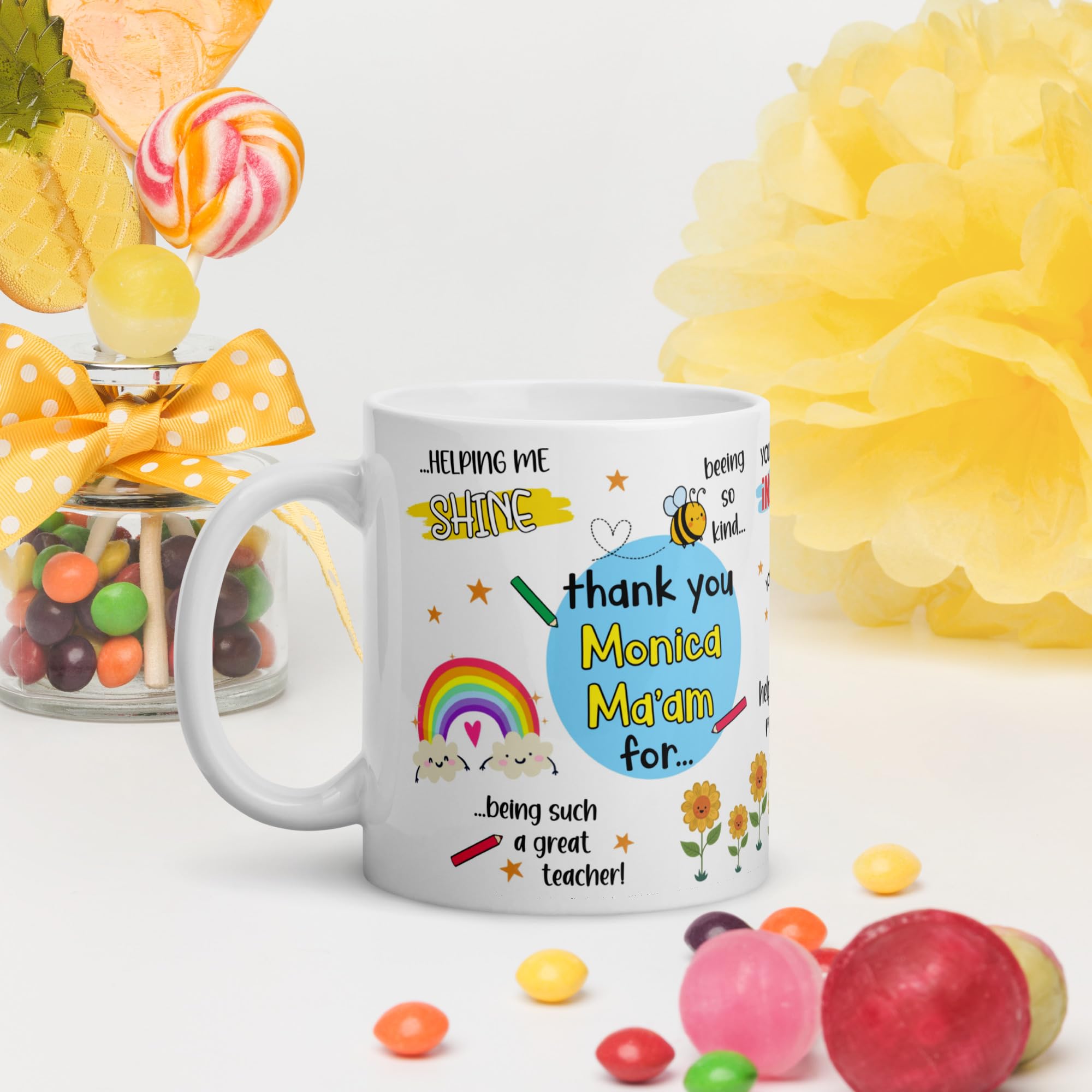 Personalized Teacher's Name Ceramic Mug 11oz - Best Thank You Gift for Teachers, Coffee & Tea Cup with 