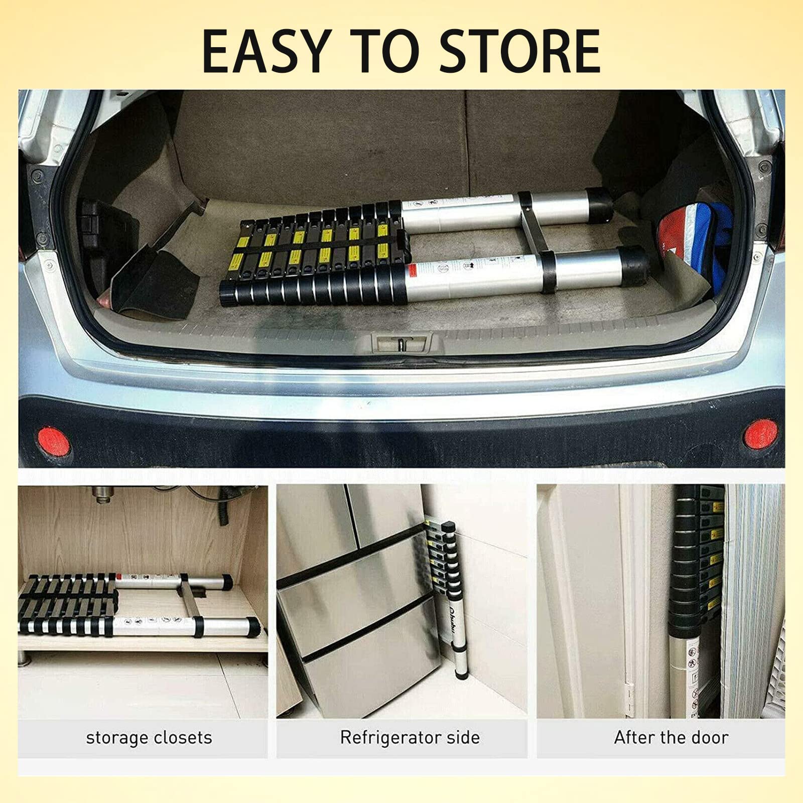 12.5ft Telescoping Ladder - Collapsible Aluminum Extension Ladder for RV, Attic, Home, Office & Warehouse | Lightweight, Adjustable Height with Safety Lock & Carrying Strap | Perfect for Roof Access, Painting, Repairs & Storage