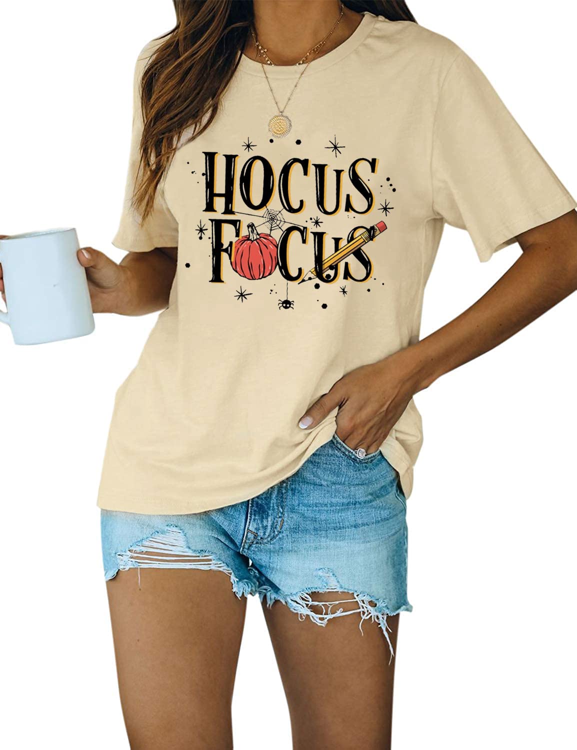 Funny Hocus Pocus Halloween T-Shirt for Women - Cute Pumpkin Graphic Teacher Tee - Fall Season Casual Top - Perfect for Halloween Parties, School Events & Autumn Outfits