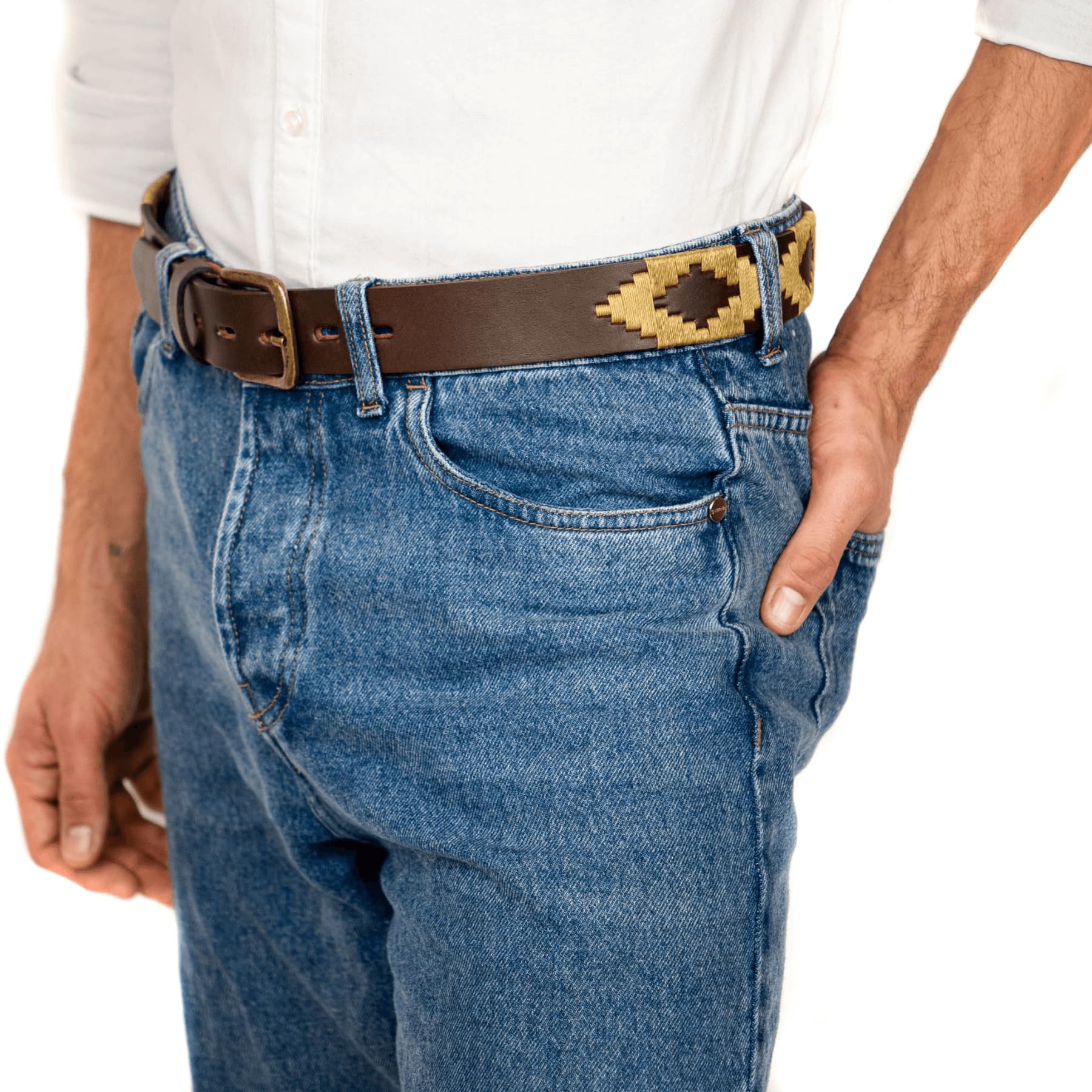 Premium Hand-Stitched Genuine Leather Polo Belt for Men - Classic Dress & Casual Style - Perfect for Office, Wedding & Everyday Wear