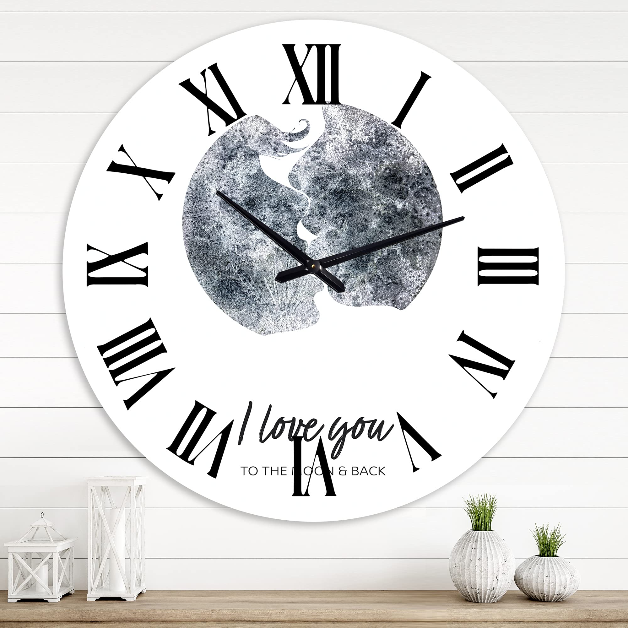 DesignQ Modern Wall Clock - Romantic Moon Kiss of Two Lovers - Large Astrology Wall Clock for Home & Office Decor - Perfect for Living Room, Bedroom, or Workspace
