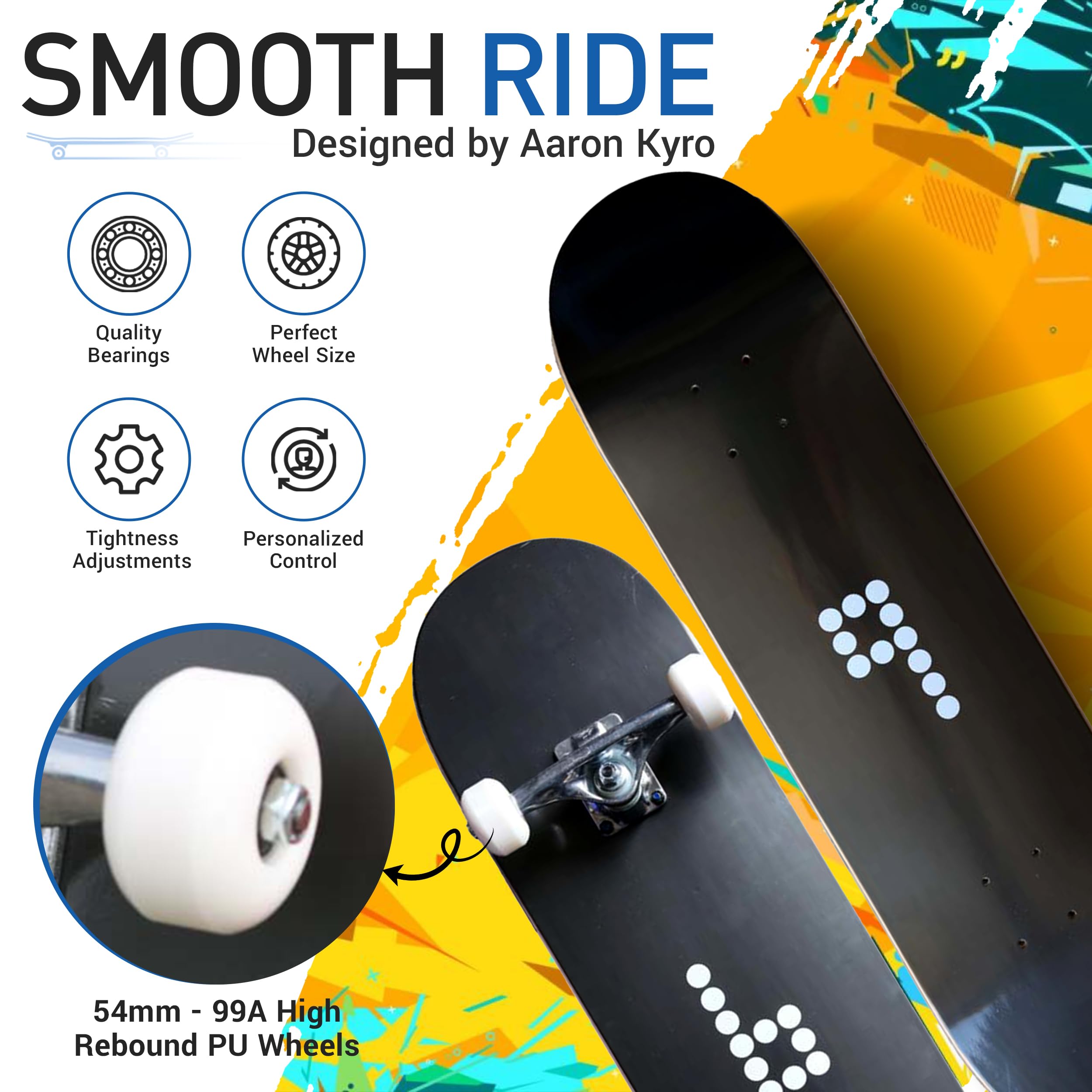 Braille Complete Skateboard for Adults & Kids - 31.5 Inch Pro Skateboard for Tricks & Street Riding | Perfect for Teens, Boys & Girls | Durable Standard Skate Board for Commuting & Skate Parks