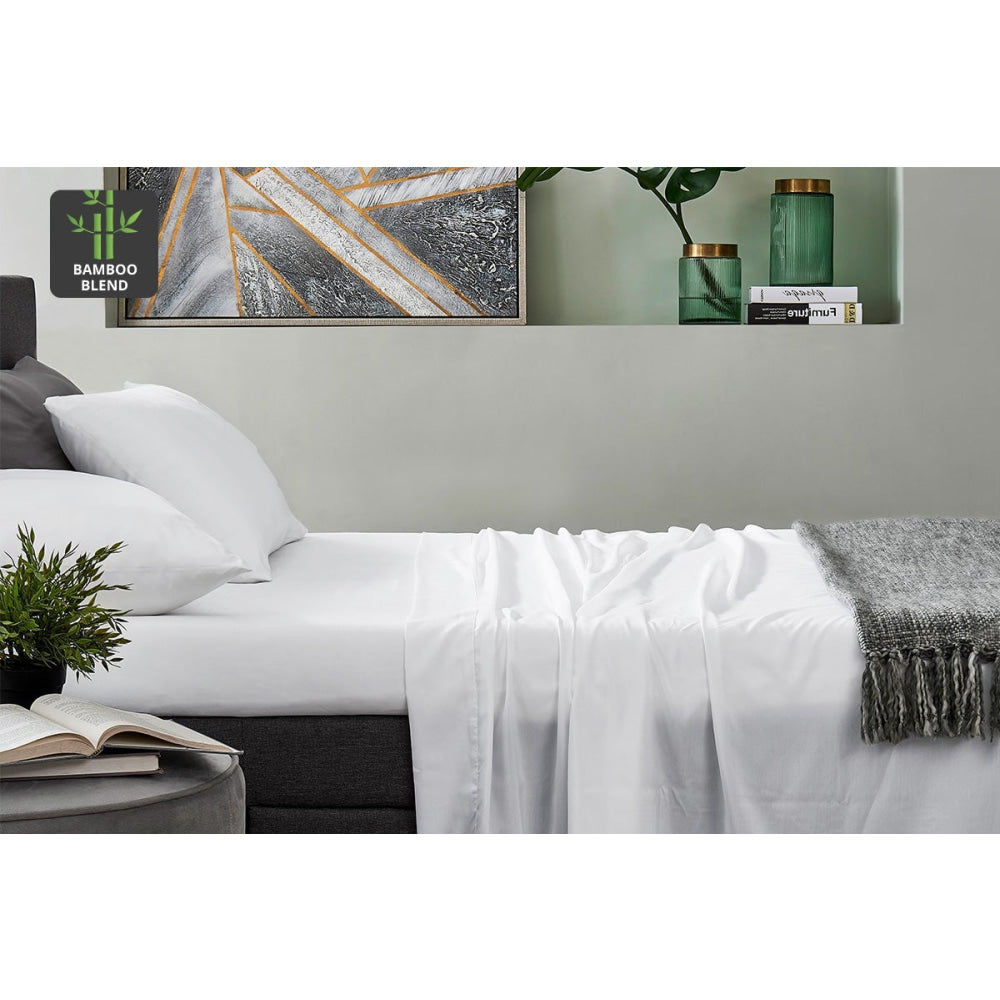 100% Natural Bamboo Bed Sheet Set - Queen Size White Soft Breathable Sheets - Luxury Eco-Friendly Bedding for Hot Sleepers & Sensitive Skin - Perfect for Master Bedroom, Guest Room & Vacation Homes