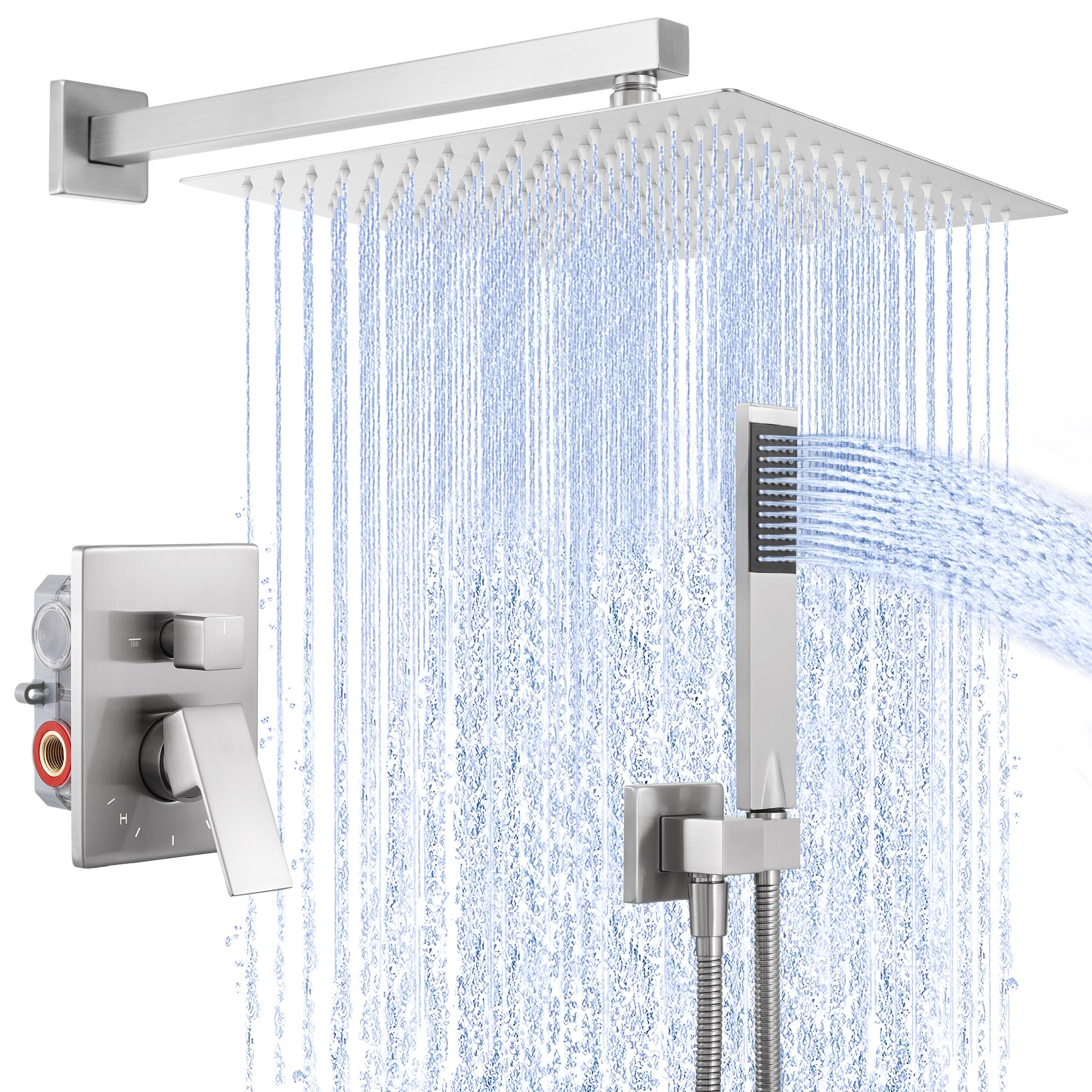 Premium 12 Inch Rain Shower Head with Handheld Sprayer - Brushed Nickel Shower Faucet Set with Pressure Balance Valve (cUPC Certified) for Bathroom Remodel & Spa-Like Experience - Model XB6230F18S12-BN