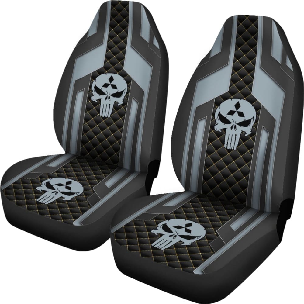 Black & Grey Punisher Skull Mitsubishi Car Seat Covers - Universal Fit for Most Mitsubishi Models | Durable Neoprene Seat Protectors for Cars, SUVs & Trucks | Perfect for Marvel Fans, Car Enthusiasts & Custom Vehicle Styling