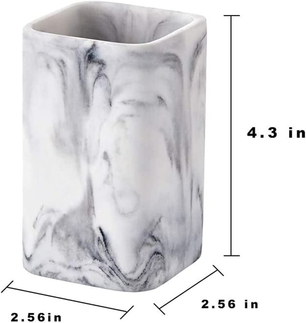 White Marble Toothbrush Holder for Bathroom - Toothpaste & Makeup Organizer with Razor Storage - Countertop Vanity Organizer for Brushes & Essentials | Perfect for Small Bathroom Spaces & Travel