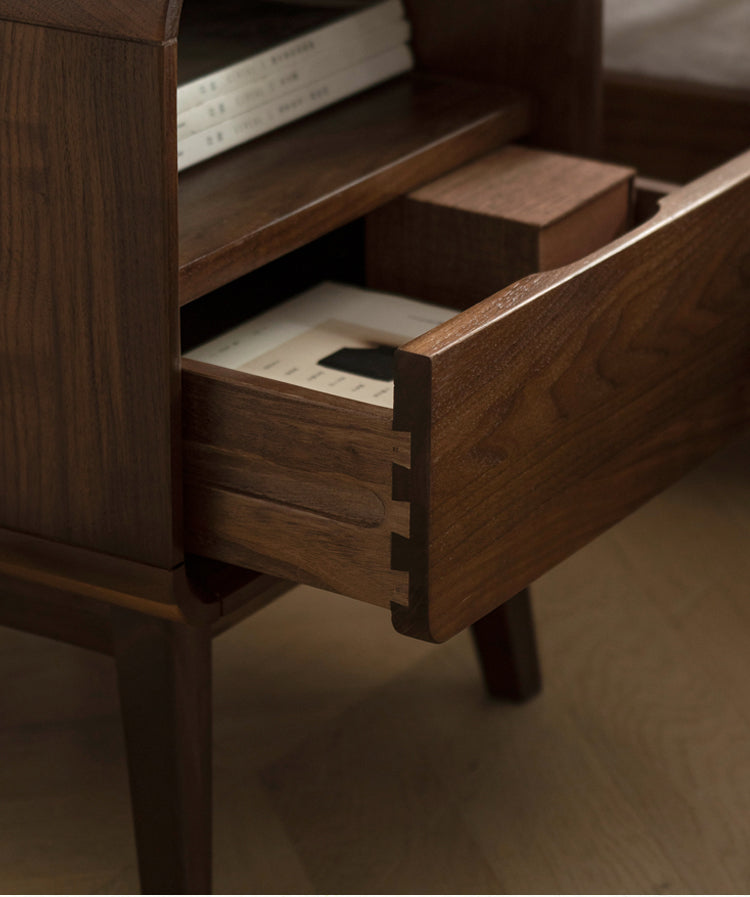 Premium Black Walnut & Ash Solid Wood Modern Nightstand - Stylish Bedside Table for Bedroom, Living Room, or Office