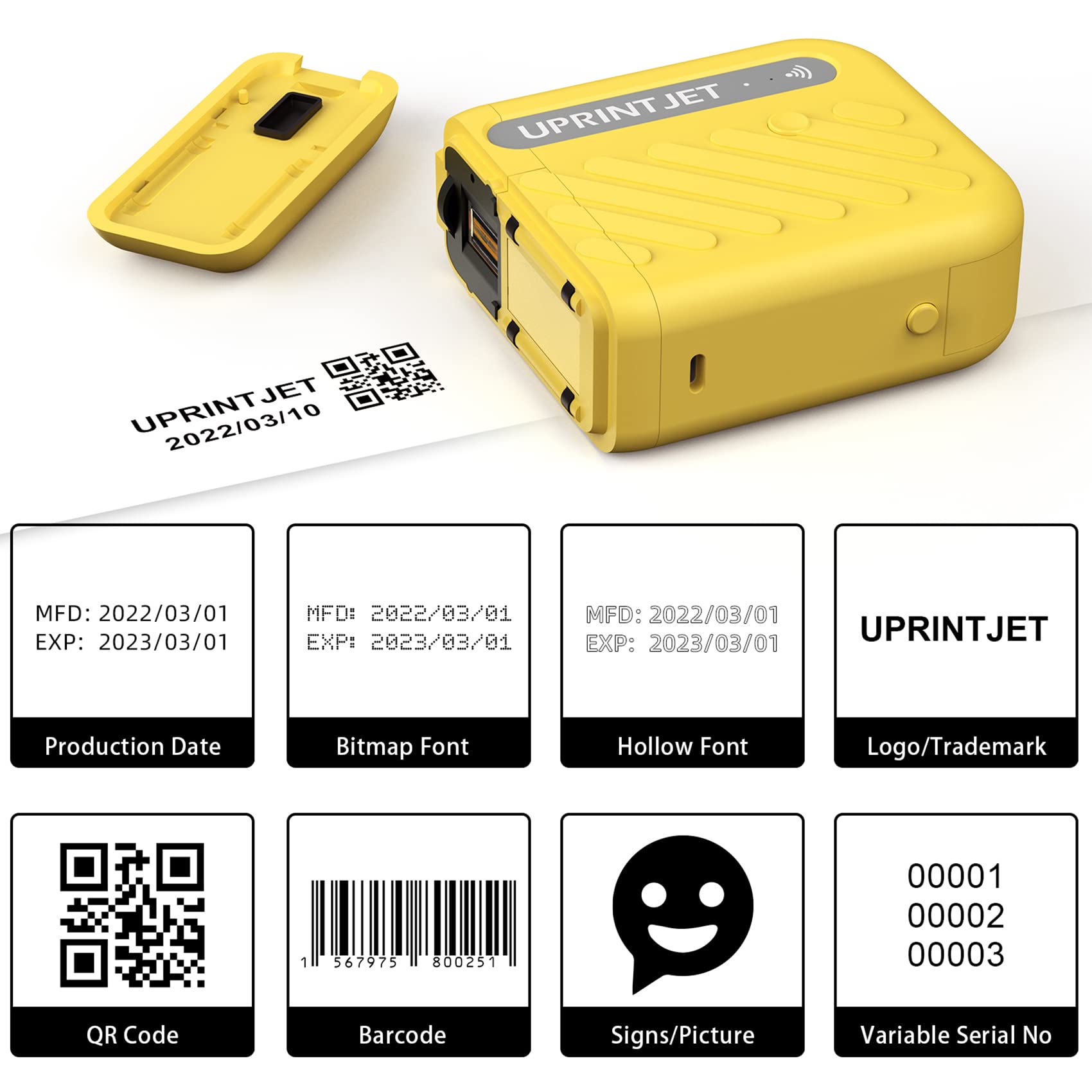 B10 Mini Handheld Inkjet Printer - Wireless WiFi Portable Printer with iOS/Android APP - Print QR Codes, Barcodes, Batch Numbers & Pictures - DIY Date Label Printer (Yellow) - Perfect for Home, Office & Small Business Labeling Needs