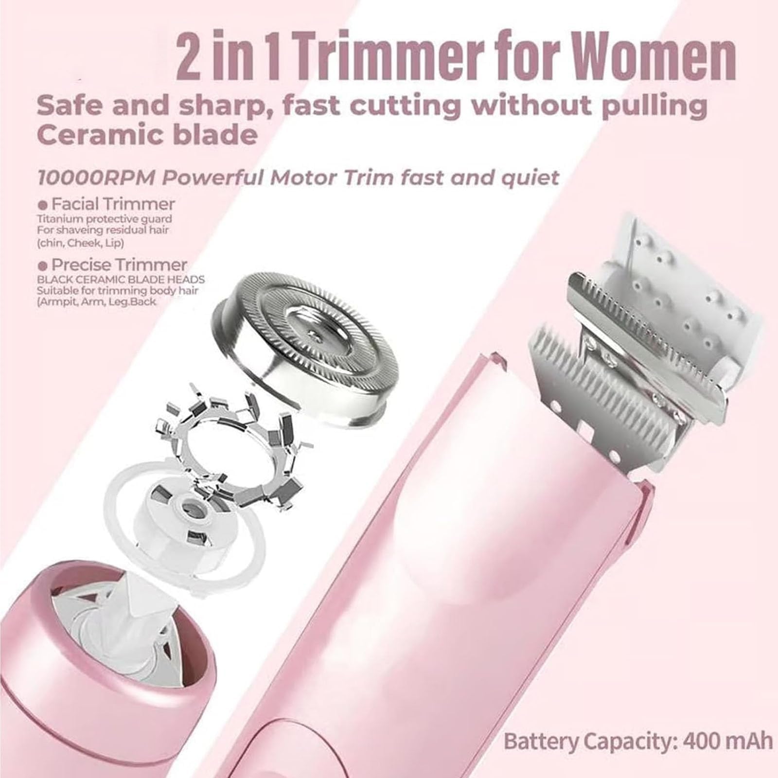 Whimsyard 2-in-1 Electric Shaver for Women - Bikini Trimmer & Body Hair Remover, Dual Head Rechargeable Lady Shaver for Smooth Skin - Perfect for Travel, Gym & Everyday Personal Grooming