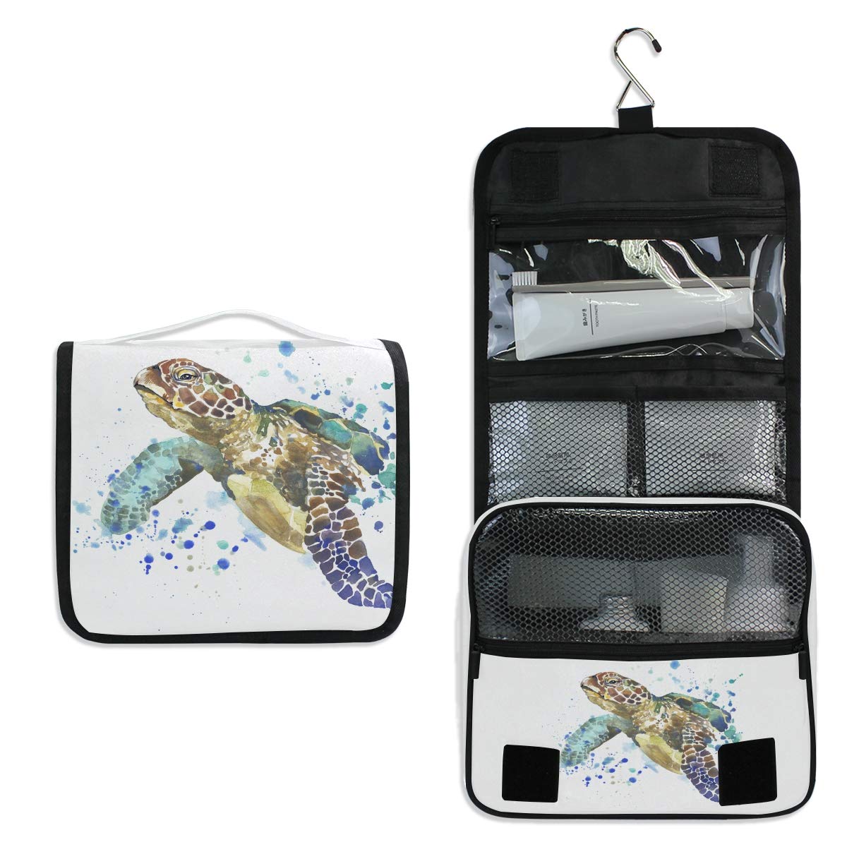 MOYYO Waterproof Hanging Toiletry Bag with Cute Sea Turtle Design - Travel Cosmetic Organizer for Women & Girls | Perfect for Beach Trips, Camping, and Gym Showers