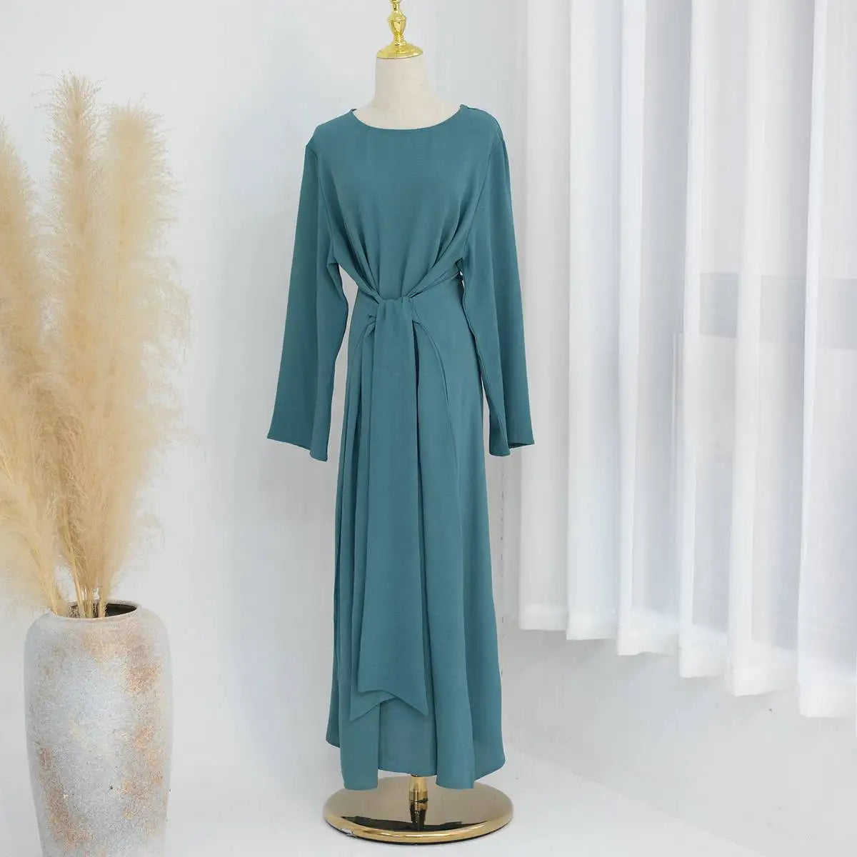 Elegant Wrinkle-Free Tie Front Muslim Abaya Dress for Women - Modest & Stylish Prayer Dress for Daily Wear, Mosque, and Special Occasions