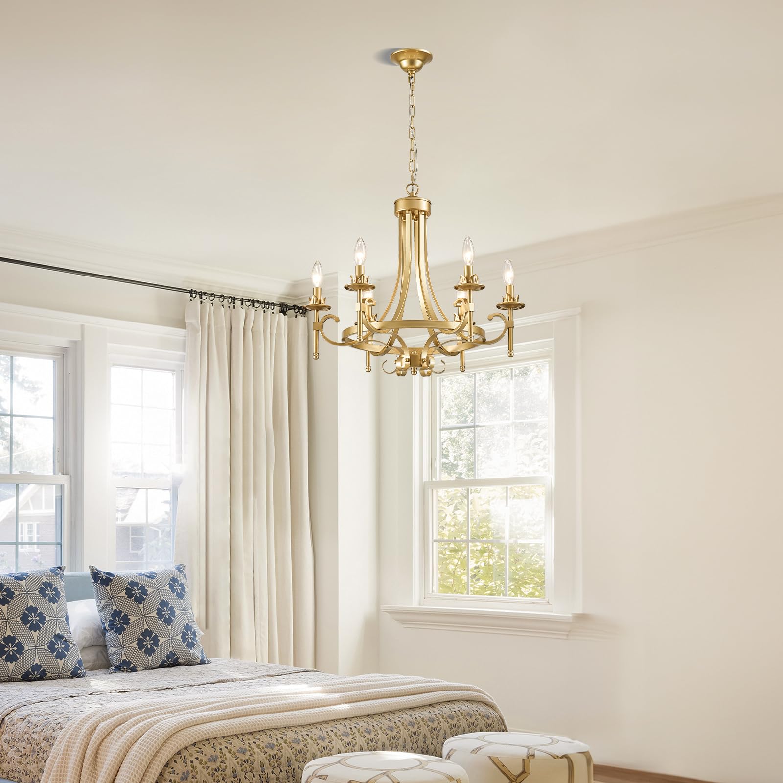 6-Light Modern Gold Farmhouse Chandelier - Rustic Iron Metal Pendant Lighting Fixture for Dining Room, Bedroom, Living Room, Kitchen & Foyer | Elegant Ceiling Light for Home Decor, Wedding & Restaurant Ambiance