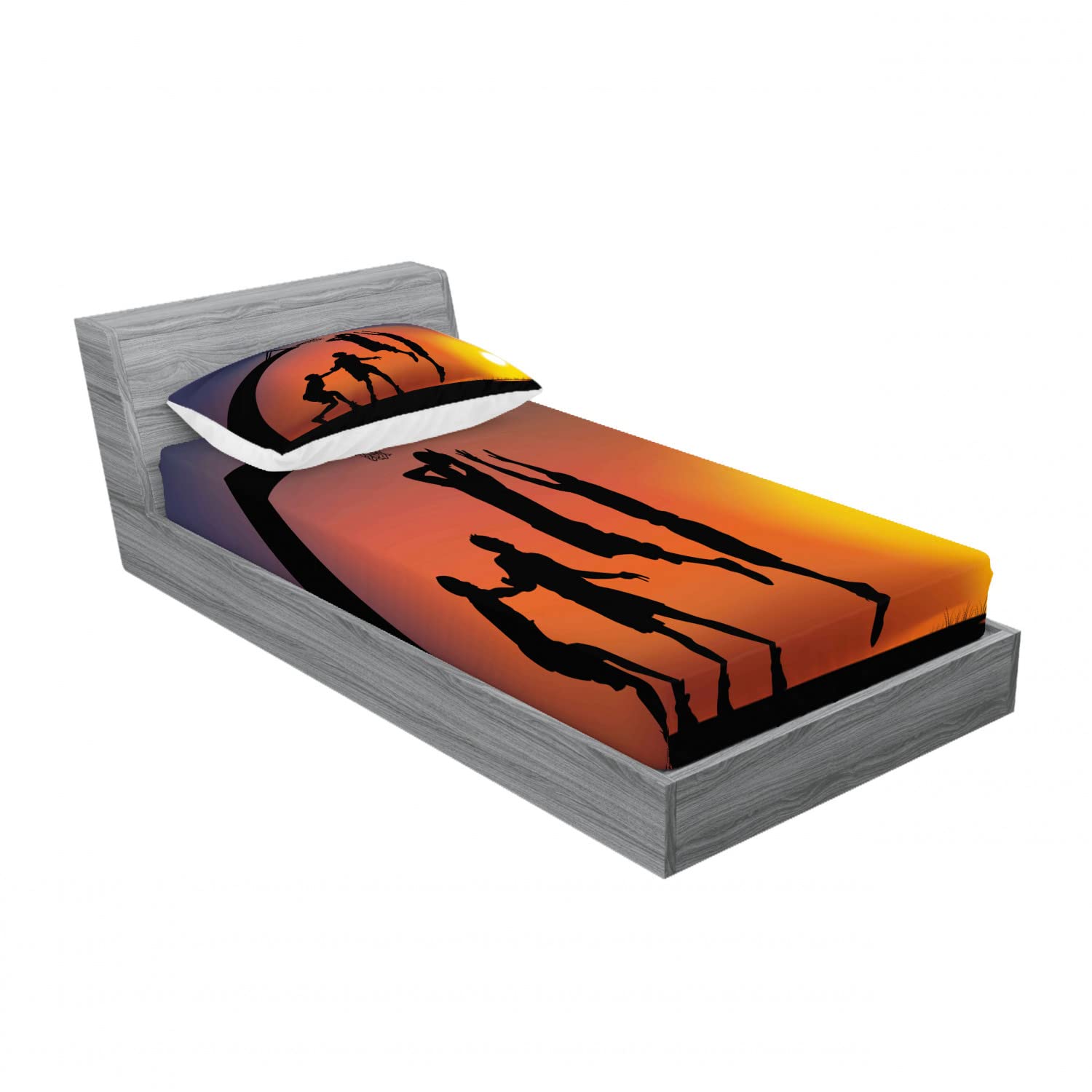 Ambesonne 4-Piece Teen Boys Basketball Bedding Set - 2 Twin Fitted Sheets & 2 Pillow Shams - Dark Coral Black Yellow Sports Theme for Teen Room Decor | Perfect for Dorm, Bedroom, and Sleepover Essentials