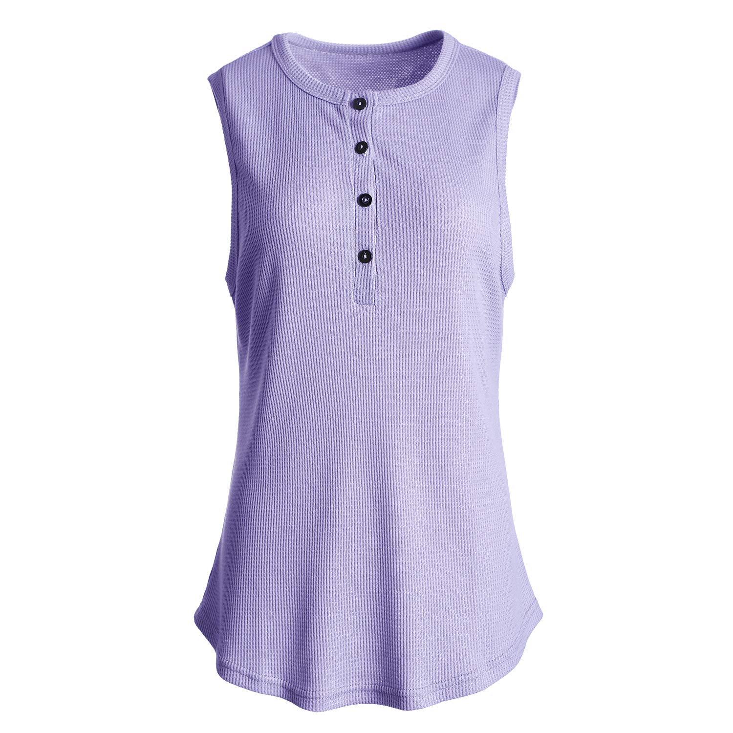 Famulily Women's Flowy Waffle Knit Tank Top - Loose Fit Button Up V-Neck Henley Shirt for Summer, Casual Wear & Layering