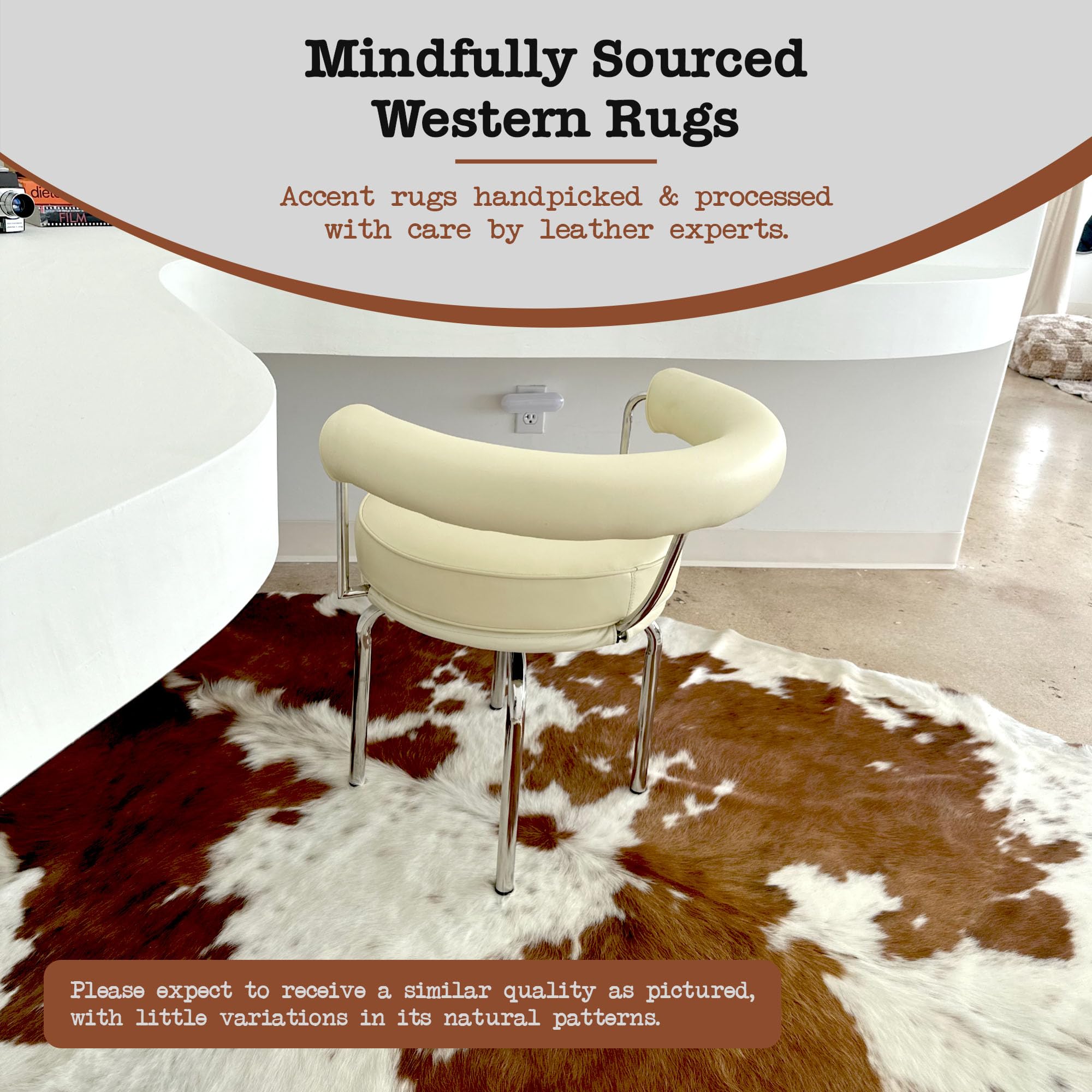 Premium Genuine Cowhide Rug - Natural Brown & White Leather Hide Rugs for Living Room, Bedroom & Home Decor - Real Cowhide Area Rug for Rustic, Farmhouse & Modern Interiors - Soft & Durable Floor Covering for Cozy Spaces