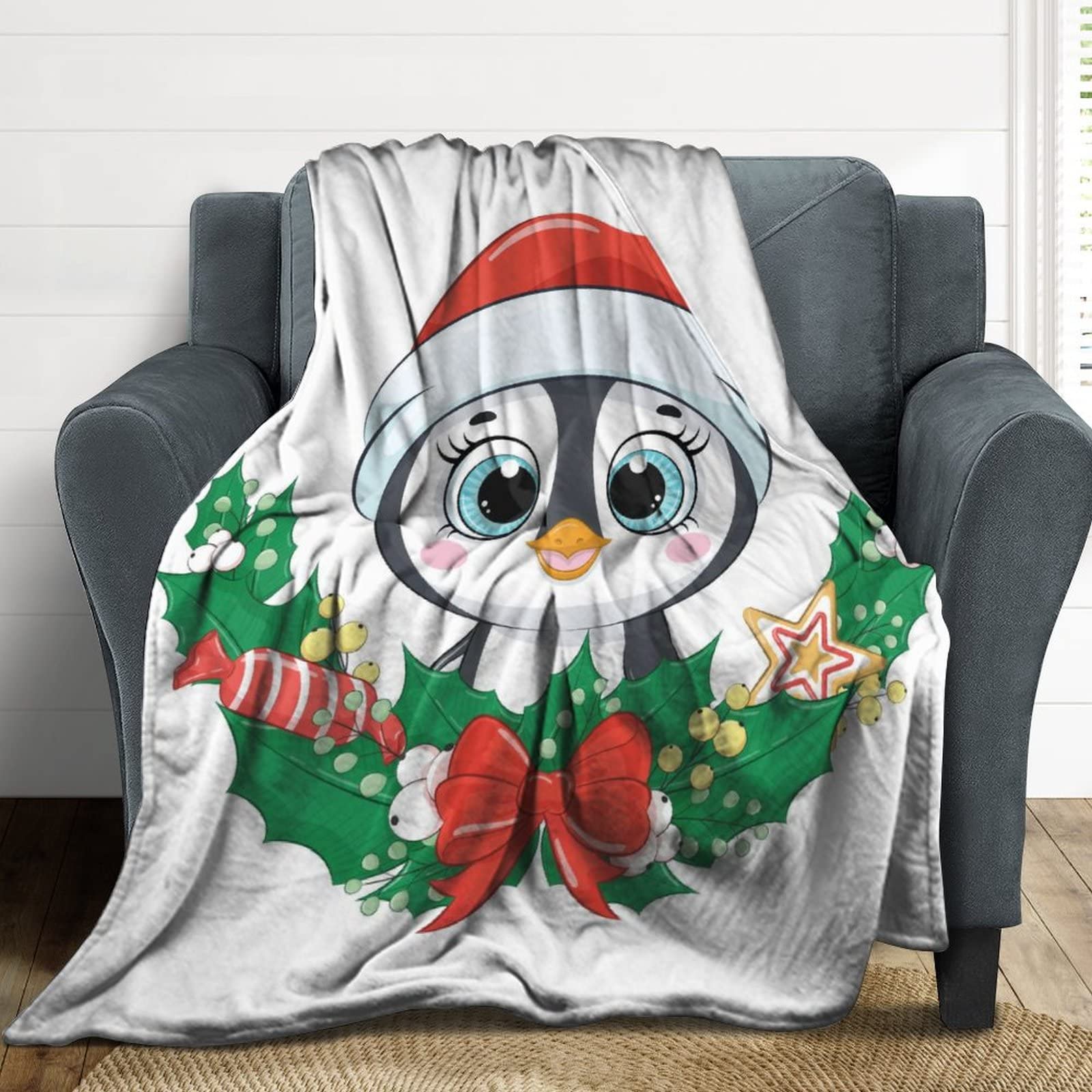 Soft Penguin Christmas Fleece Throw Blanket for Adults & Kids - 40