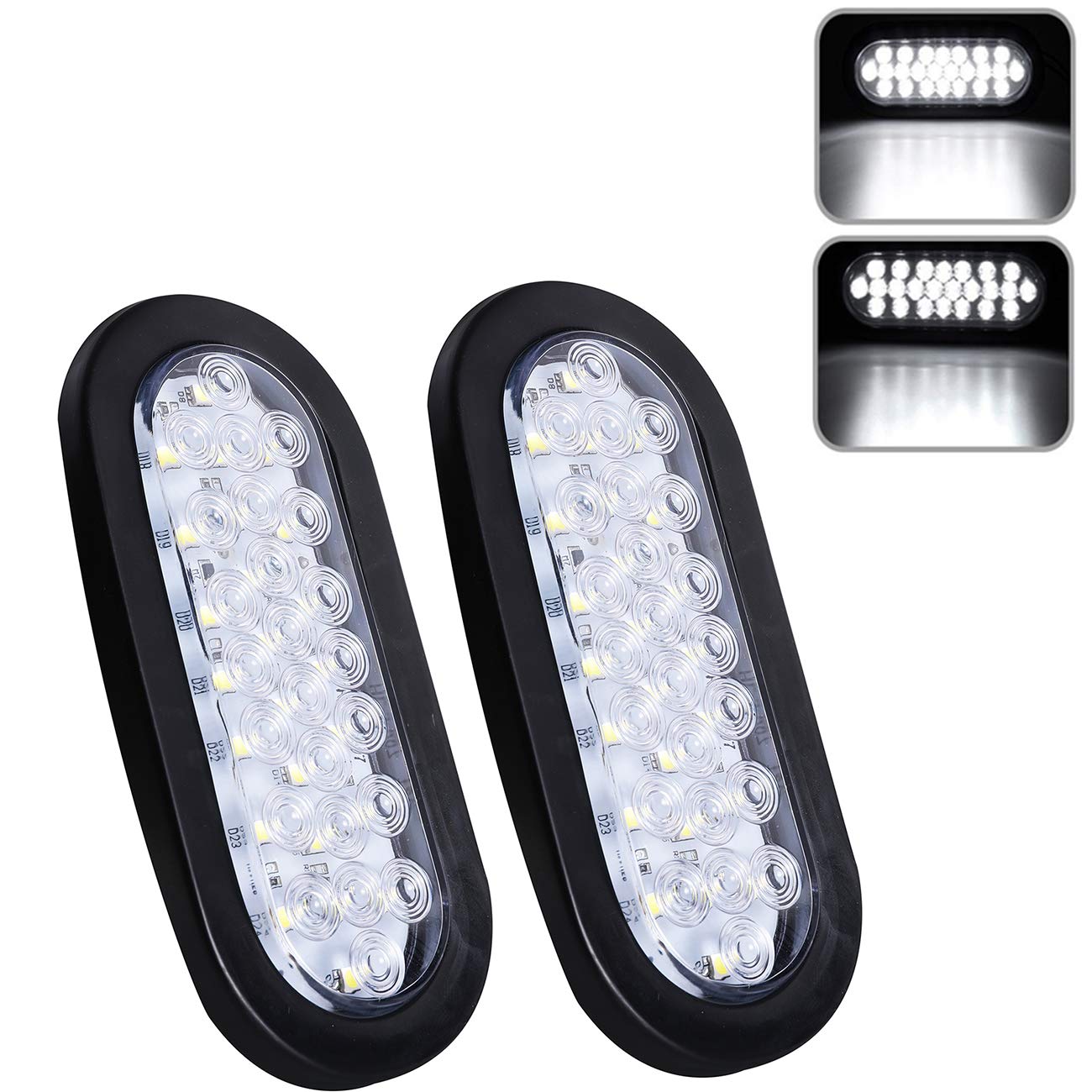 NPAUTO 6 Inch Oval LED Trailer Lights - 24 White LED Reverse Backup Lights, Waterproof Stop Turn Tail Lights for RV Trucks, Trailers, Boats, and Campers
