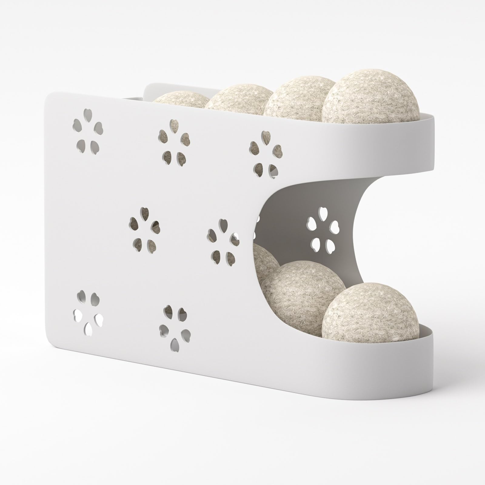 Magnetic Dryer Ball Holder for Laundry Room - Automatic Dryer Ball Roller Chute Container & Organizer - White Dryer Ball Storage Basket (No Balls Included) - Perfect for Organizing Laundry Room & Keeping Dryer Balls Handy