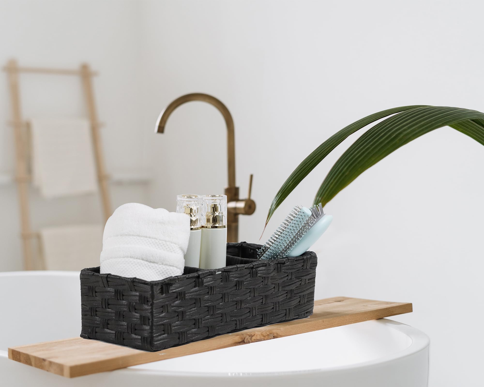 Waterproof Plastic Wicker Toilet Paper Basket - 2 Pack Bathroom Storage Organizer for Toilet Tank Top (14.9