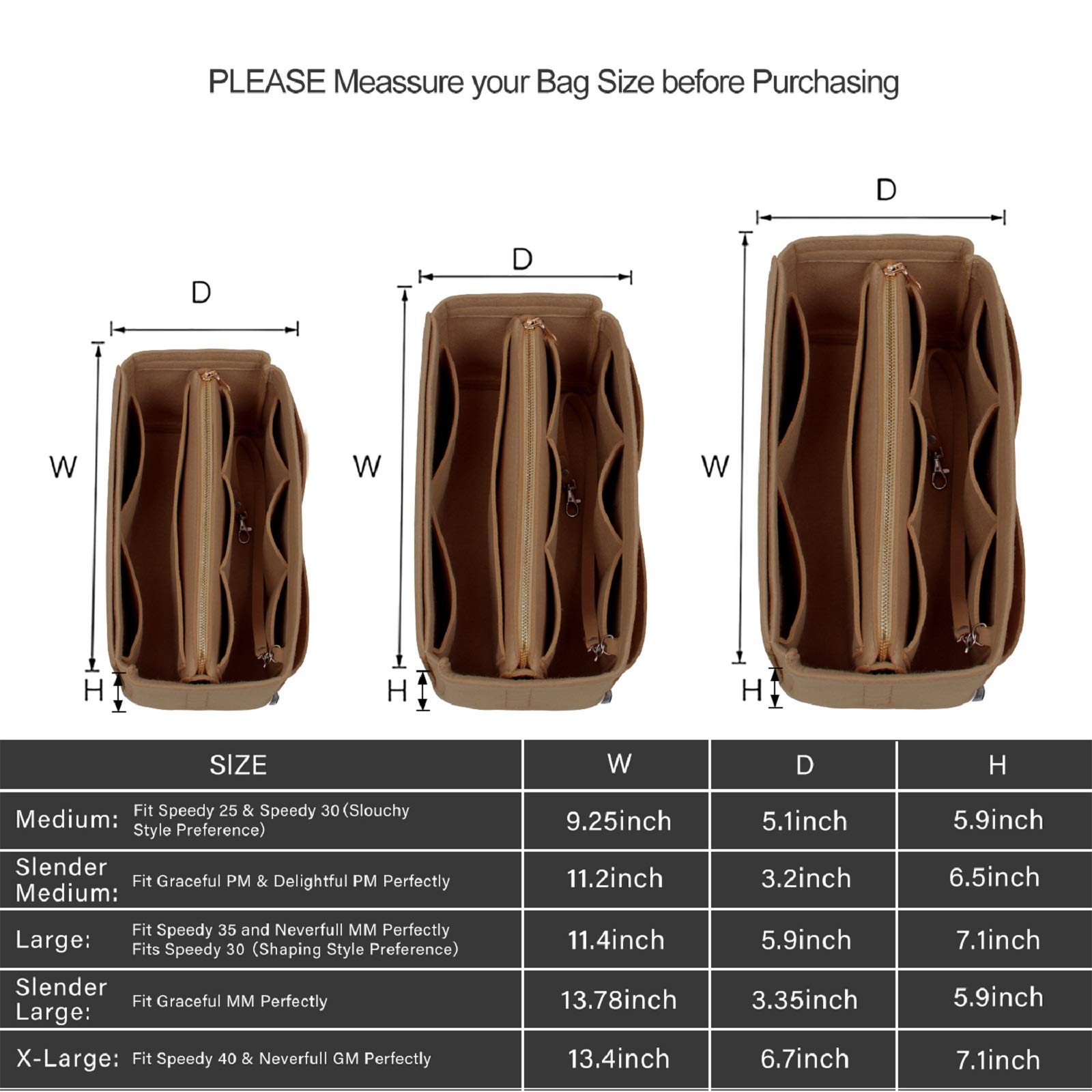 Premium Purse Organizer Insert for Handbags - 5 Sizes Fits Speedy, Neverfull & More | Perfect for Travel, Work & Daily Organization