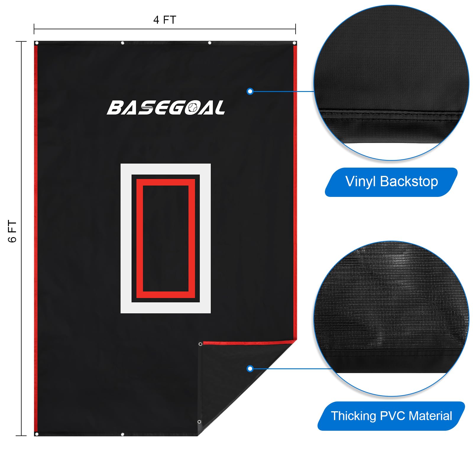4'x6' Vinyl Baseball Backstop with Strike Zone & Catcher Image - Durable Batting Cage Backdrop for Baseball & Softball Practice | Perfect for Backyard Training, Batting Cages & Net Protection (Black)
