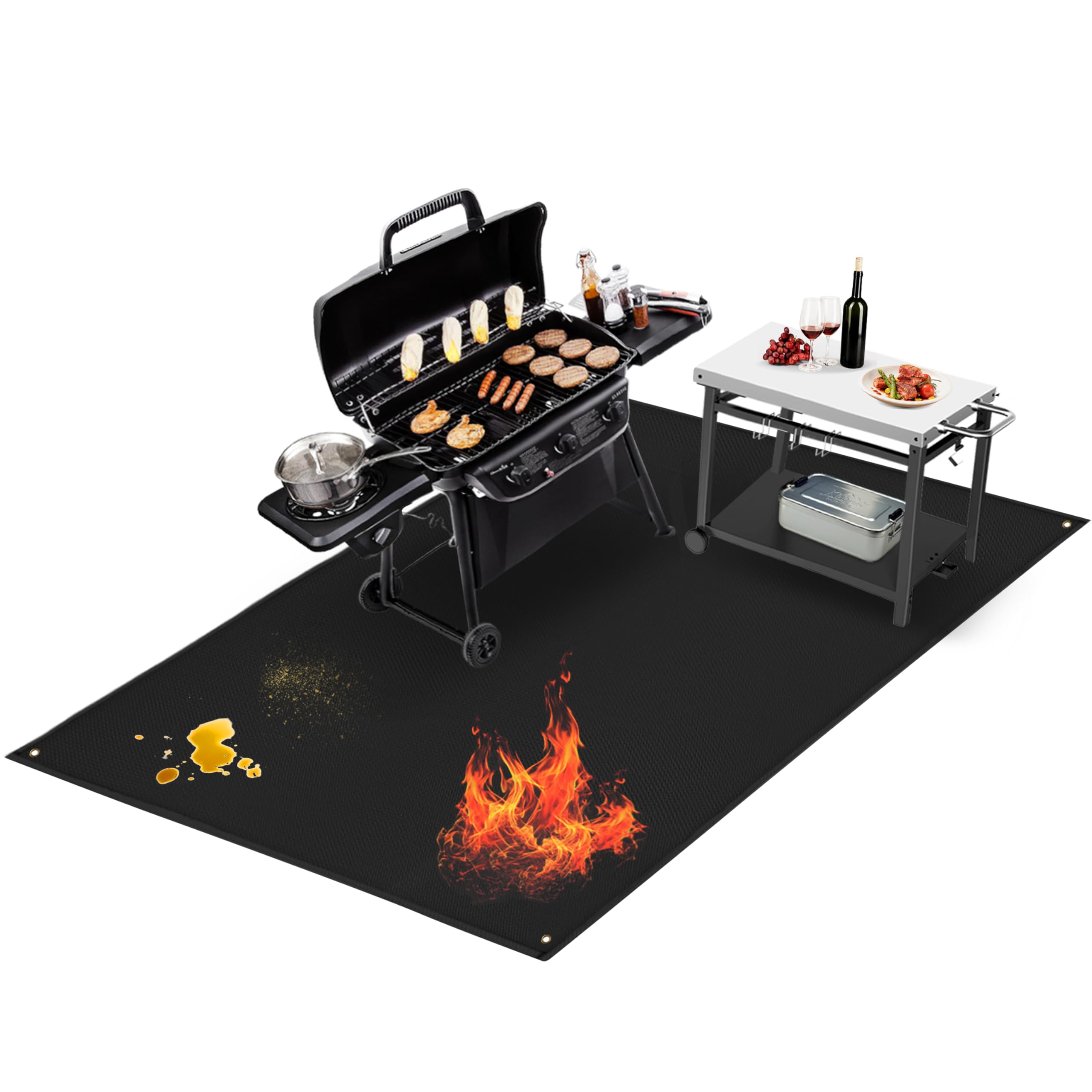 90x48 Inch Extra Large Fireproof Grill Mat for Outdoor BBQ – Oversized Blackstone Grill Deck Protector, Heat-Resistant Patio Floor Mat for Under Grill – Perfect for Backyard, Camping & Tailgating