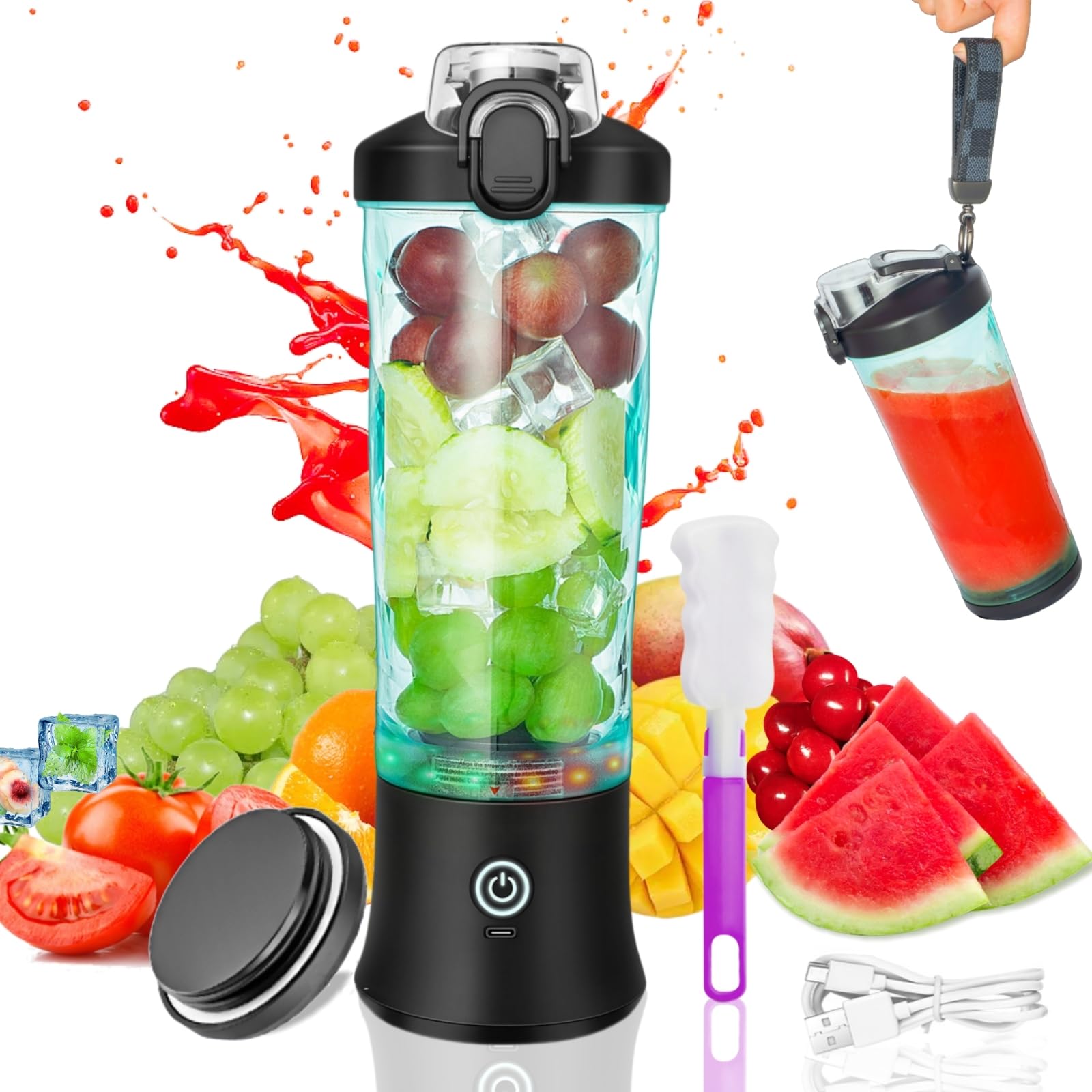Portable Blender 20oz - USB Rechargeable Personal Blender for Smoothies, Shakes & Baby Food | Powerful & Safe Travel Blender for Kitchen, Gym, Office & Outdoor Use (Black)