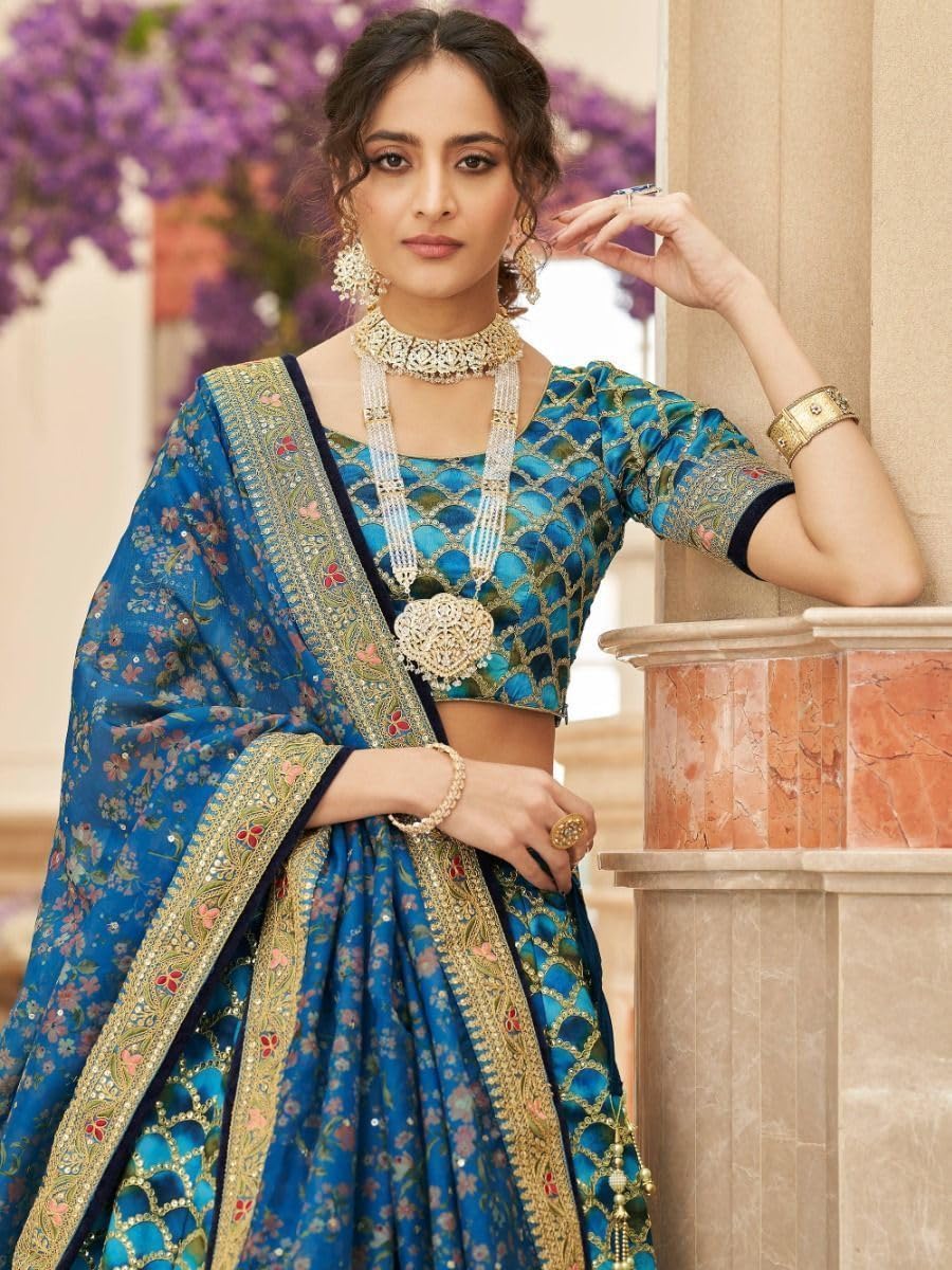 Elegant Women's Net Embroidery Lehenga Choli - Semi Stitched Indian/Pakistani Party Wear Ghagra for Weddings & Festivals