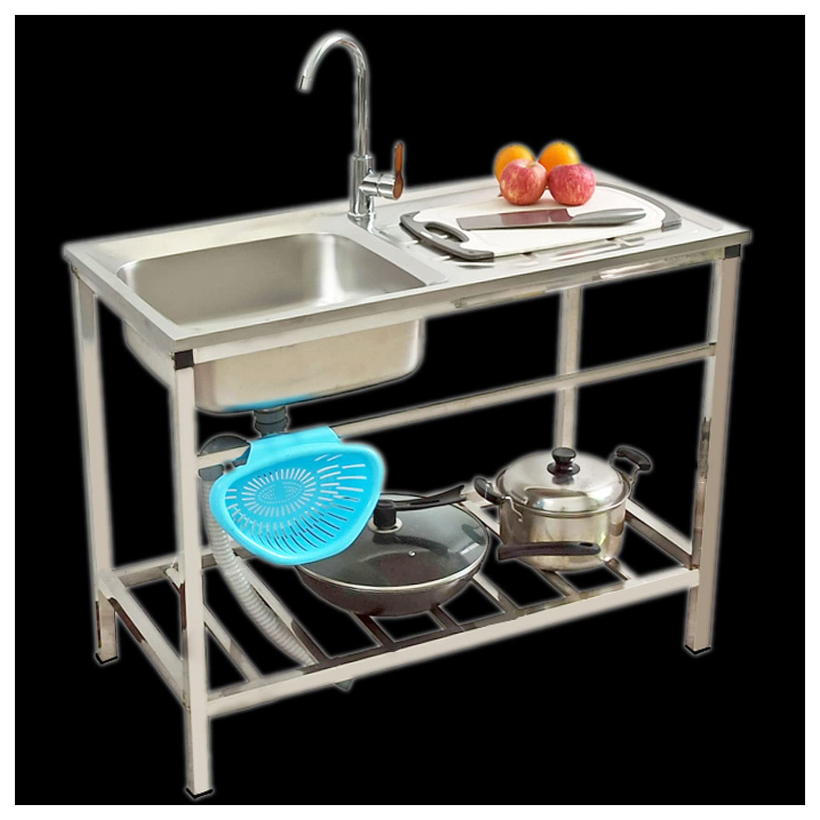 Premium Stainless Steel Single Bowl Kitchen Sink - Heavy Duty 1 Compartment Utility Prep Basin with Faucet, Strainer, Drain & Storage Shelf | Ideal for Commercial Kitchens, Restaurants, RV, Garage & Outdoor Use