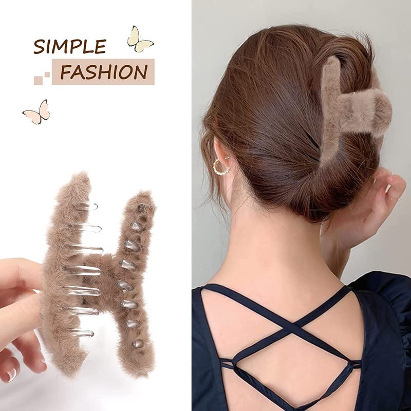 Shidara Hair Claw Clips for Women - Strong Hold Non-Slip Hair Barrettes for Thick/Thin/Long Hair - Cute Plush Hair Clips Accessories (2-Piece Set) | Perfect for Work, Gym, and Everyday Styling