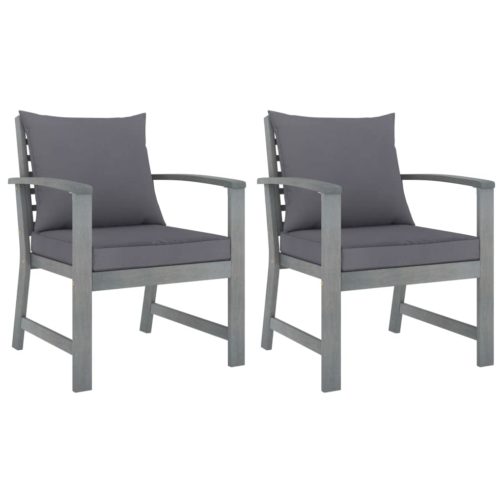 CHARMMA 2-Piece Patio Chairs Set with Dark Gray Cushions - Solid Acacia Wood (17KG) - Outdoor Furniture for Garden, Deck, Poolside & Backyard Relaxation