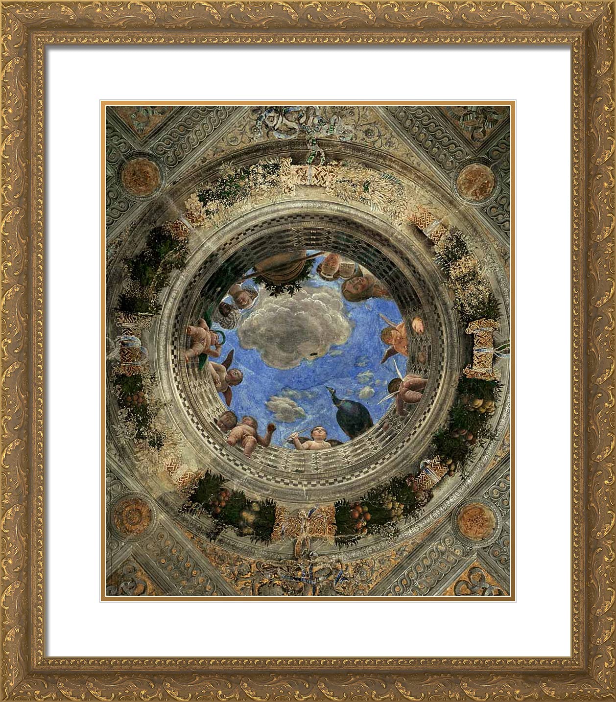 20x23 Gold Ornate Framed Art Print - Andrea Mantegna's Ceiling of the Camera Picta (Camera degli Sposi) with Double Matting | Renaissance Wall Decor for Living Room, Office & Gallery Display