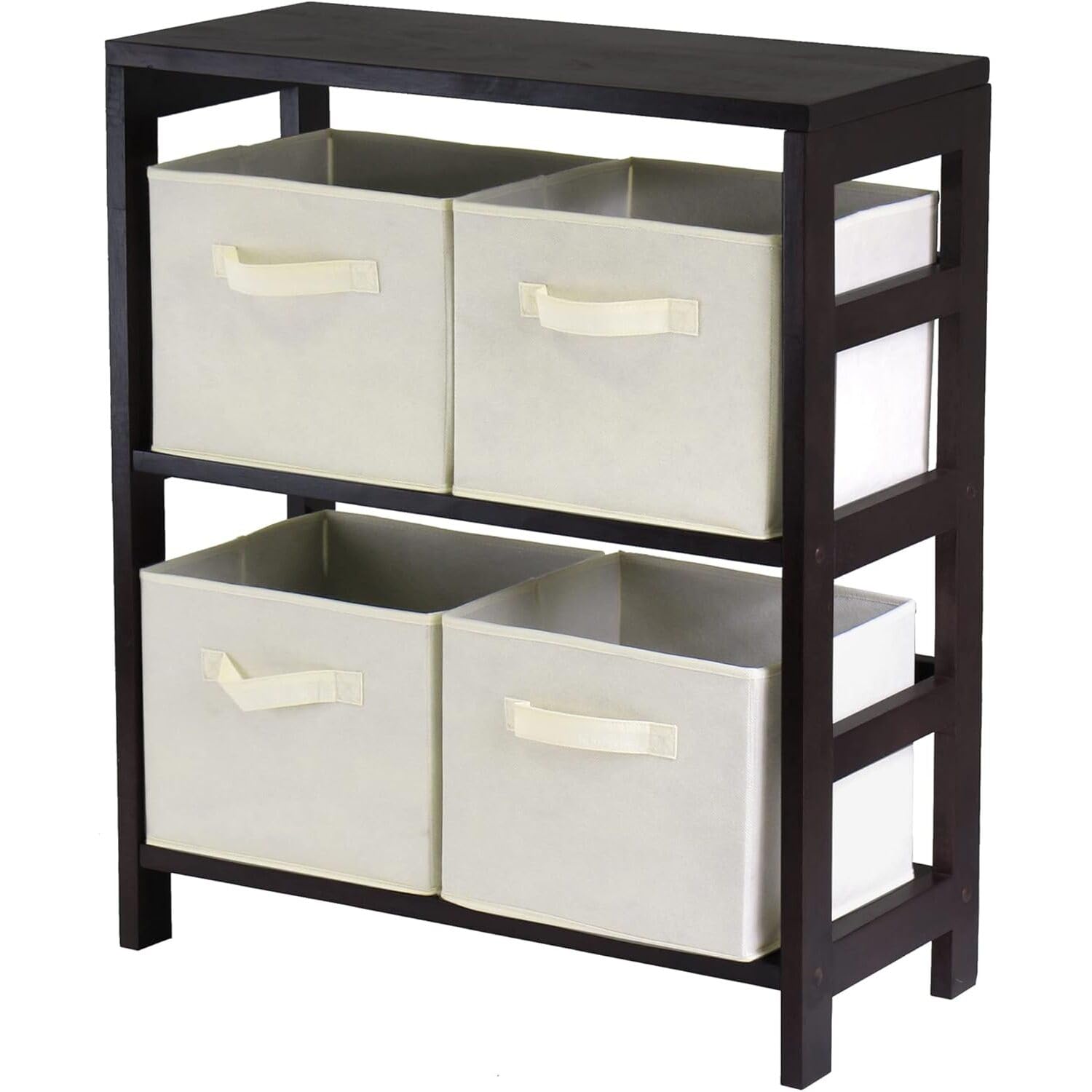 Winsome Capri 2-Tier Storage Shelf with 4 Foldable Fabric Baskets - Beige - Space Saving Organizer for Bedroom, Closet, Nursery & Office