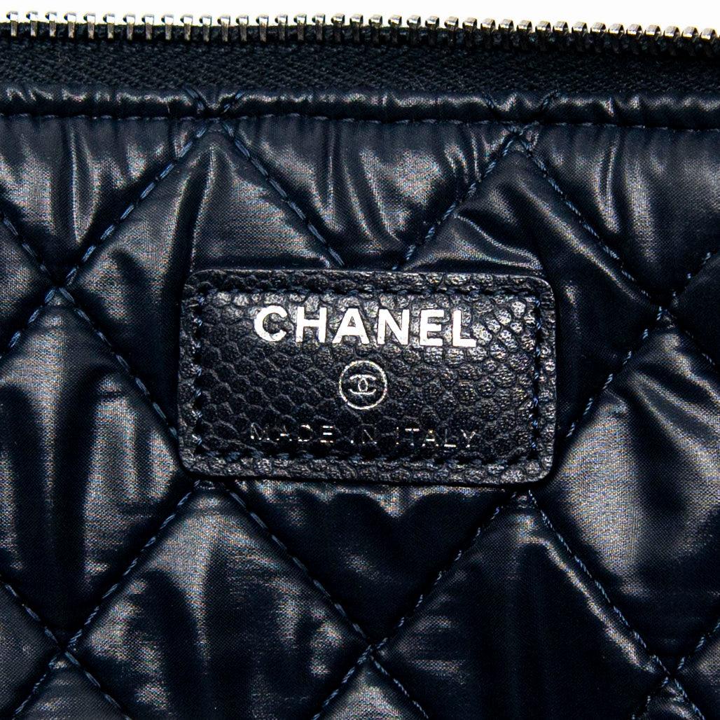 Chanel Navy Blue Medium O Case Pouch - Luxury Leather Cosmetic Bag for Women - Perfect for Travel, Makeup, and Everyday Essentials