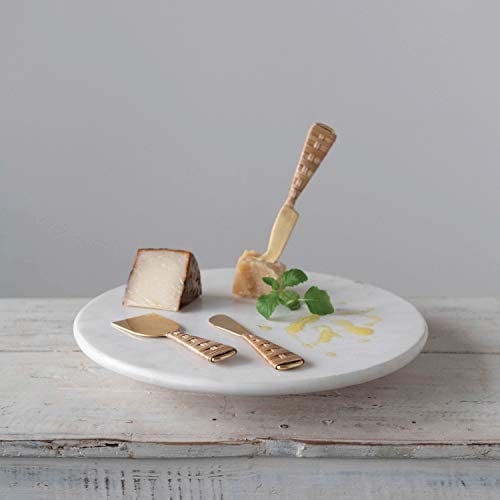 Creative Co Op Marble Lazy Susan Turntable - 12 Inch White Marble Serving Tray for Dining Table, Kitchen, and Party Buffet - Perfect for Spices, Condiments, and Appetizers