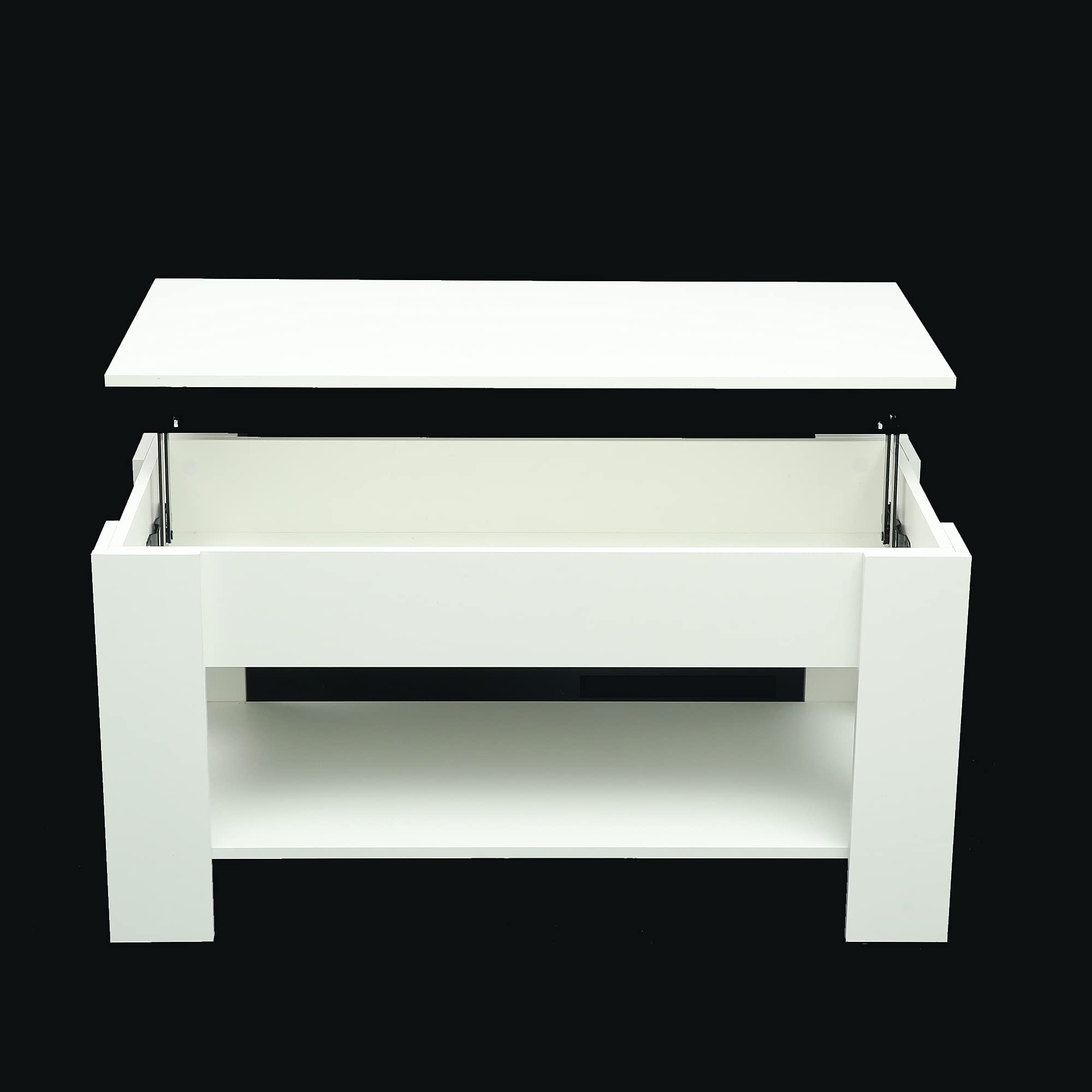 Lift Top Coffee Table with Hidden Storage & 2 Open Shelves - White Modern End Table for Living Room, Reception Area, Office - Perfect for Small Space Organization & Remote Work Setup