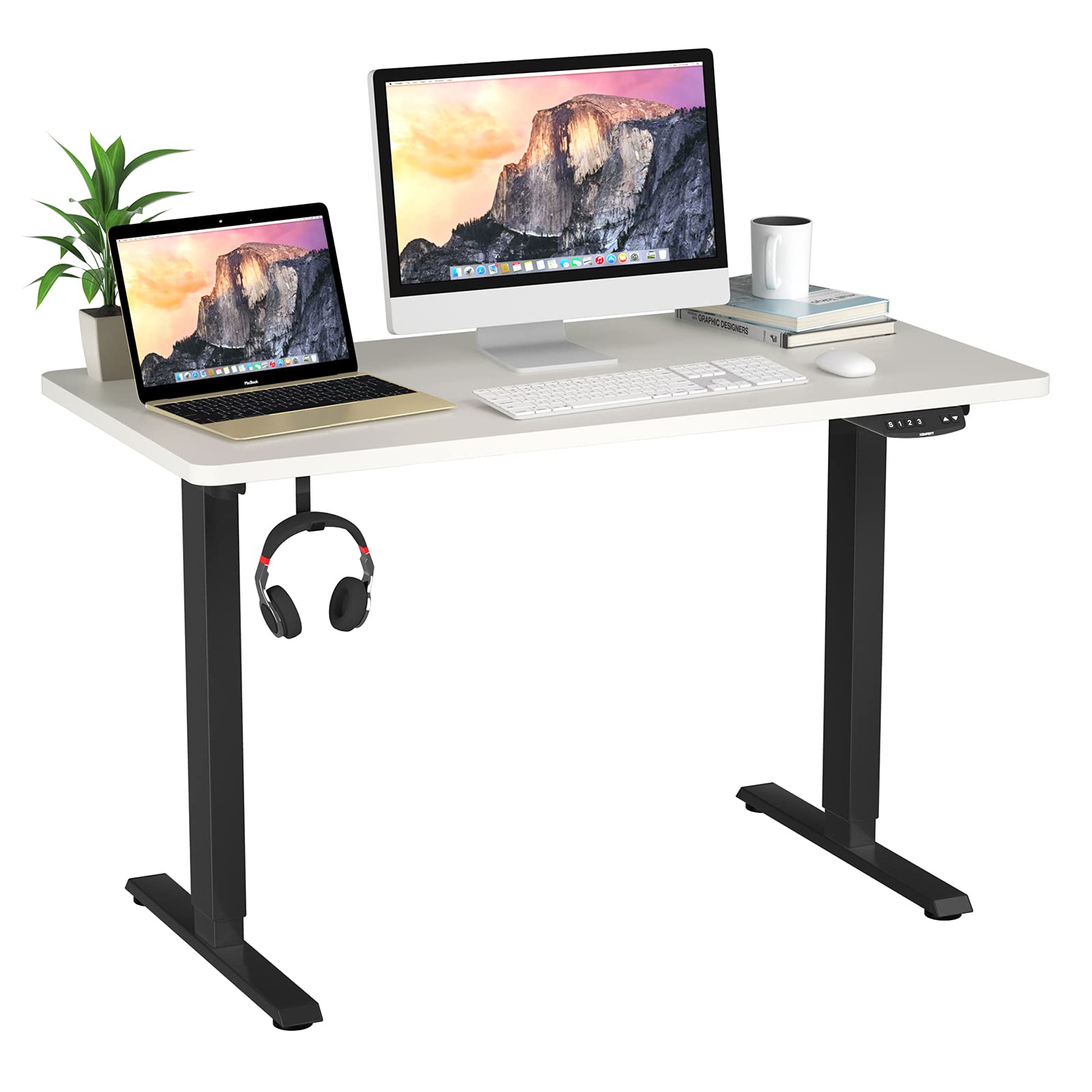 Tangkula 48 x 24 Inch Electric Standing Desk - Dual Motor Height Adjustable Sit Stand Workstation with Memory Controller, Anti-Collision Design & 1
