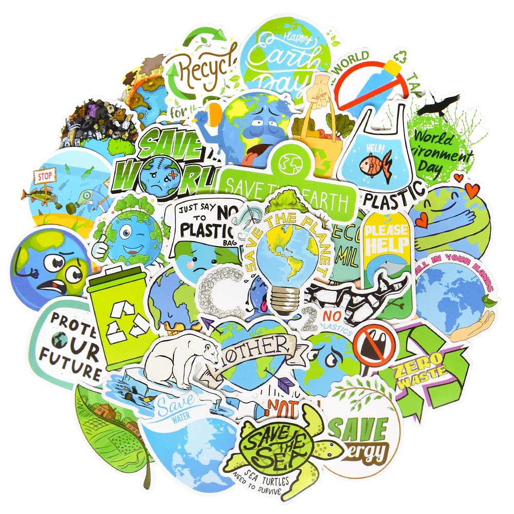 QTL Earth-Themed Waterproof Stickers for Kids & Teens - 50Pcs Decals for Water Bottles, Laptops, Notebooks & More - Eco-Friendly Vinyl Stickers for School, Travel & Home Decor