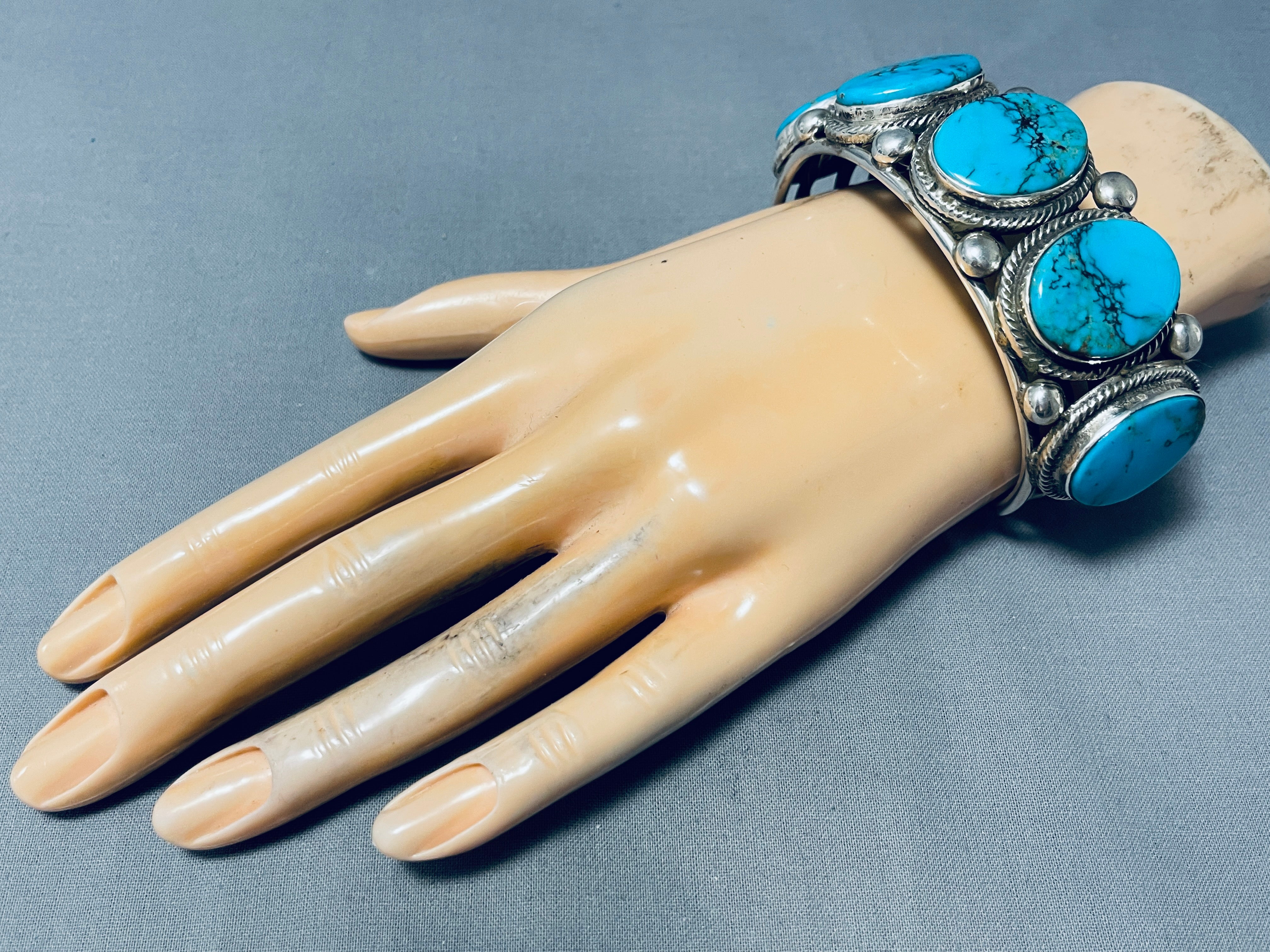 Authentic Navajo Spiderweb Turquoise Sterling Silver Bracelet - 108g Heavy Handmade Native American Jewelry for Women & Men - Perfect for Boho, Western & Festival Fashion
