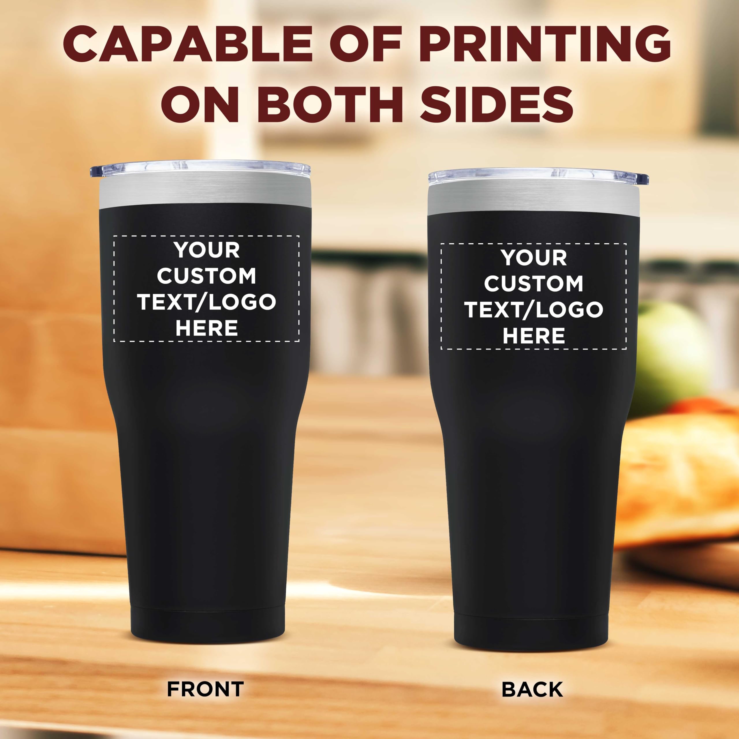 Custom 30 oz Big League Travel Tumblers - Set of 24 Insulated Stainless Steel Cups with Double Wall Vacuum - Personalized Bulk Pack for Coffee, Tea, Hot Cocoa & Cold Drinks - Perfect for Team Sports, Office, Camping & Outdoor Activities - Black