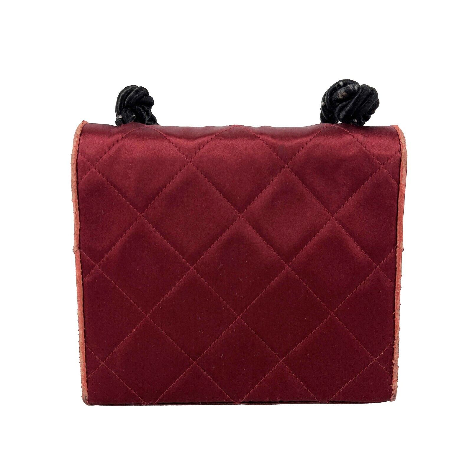 Vintage CHANEL Mini Satin Quilted Rope Shoulder Crossbody Bag in Burgundy & Black | Luxury Designer Handbag for Women | Perfect for Evening Events, Parties & Date Nights