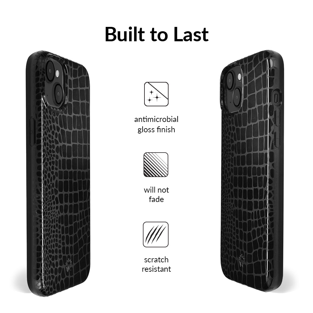 Durable Black Crocodile Pattern iPhone Case - Shockproof & Slim Design for iPhone 13/14/15 Pro Max - Perfect for Daily Use, Travel & Outdoor Activities