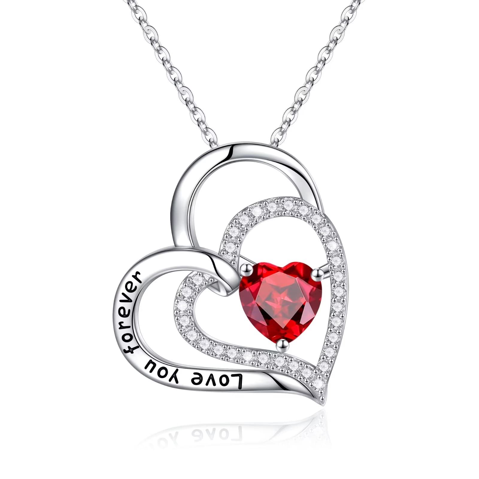 Heart Birthstone Pendant Necklace for Women & Girls - S925 Sterling Silver 'Love You Forever' Jewelry with Birthstone | Anniversary, Christmas, Valentine's Day, Mother's Day & Birthday Gift for Women, Mom, Sister | Perfect for Romantic Occasions, Special Celebrations & Everyday Wear